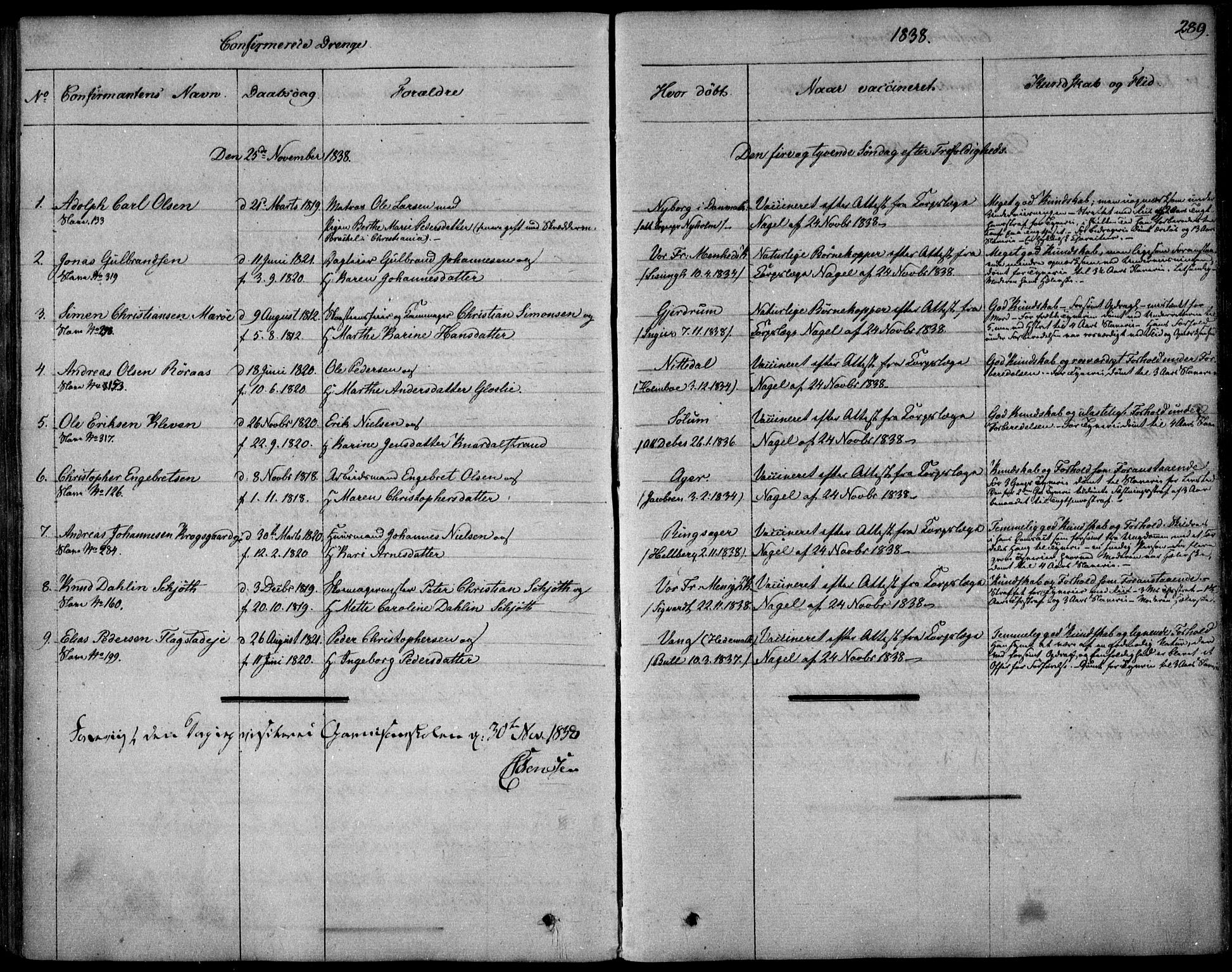 Garnisonsmenigheten Kirkebøker, SAO/A-10846/F/Fa/L0006: Parish register (official) no. 6, 1828-1841, p. 289