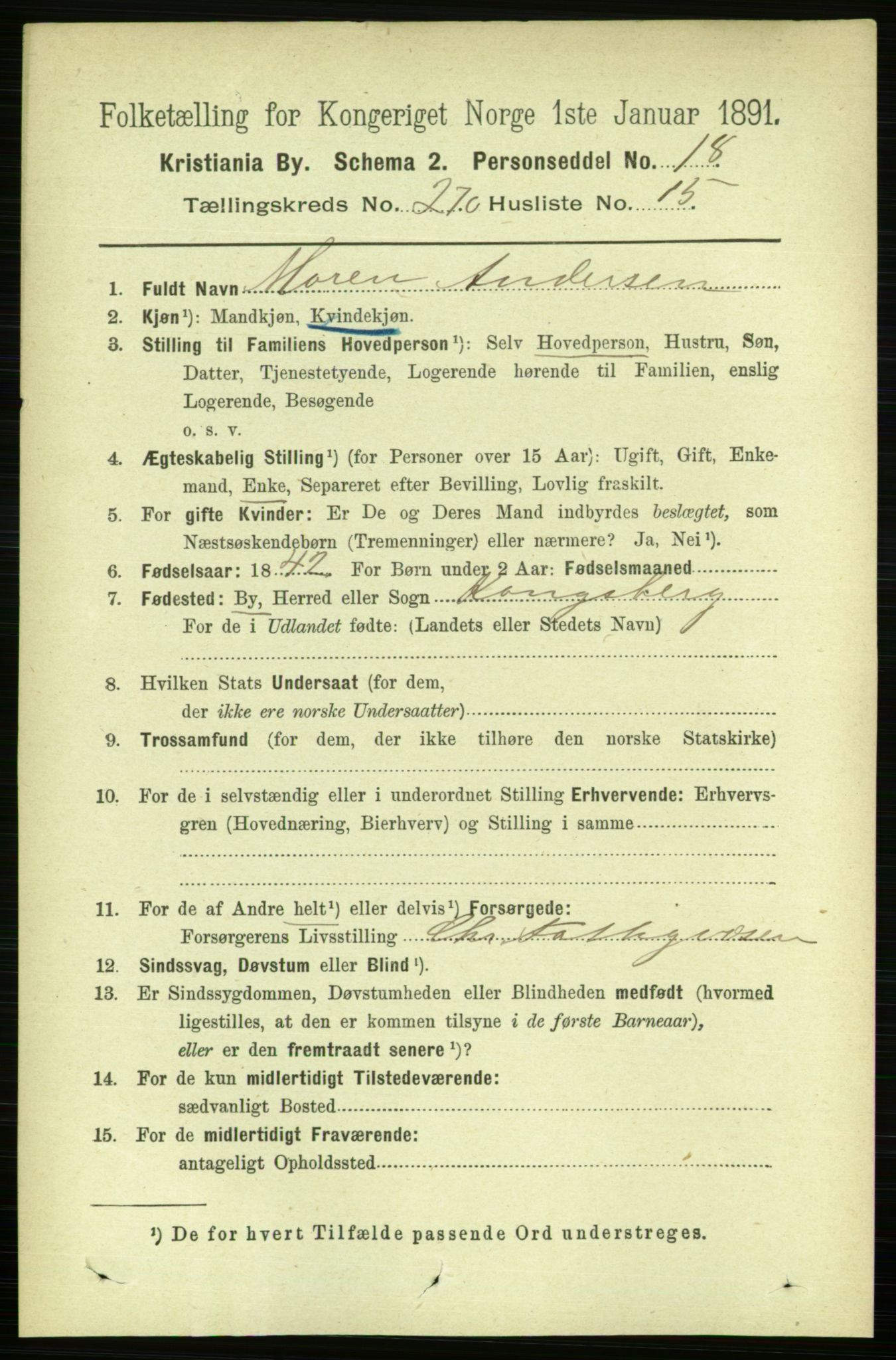 RA, 1891 census for 0301 Kristiania, 1891, p. 164329