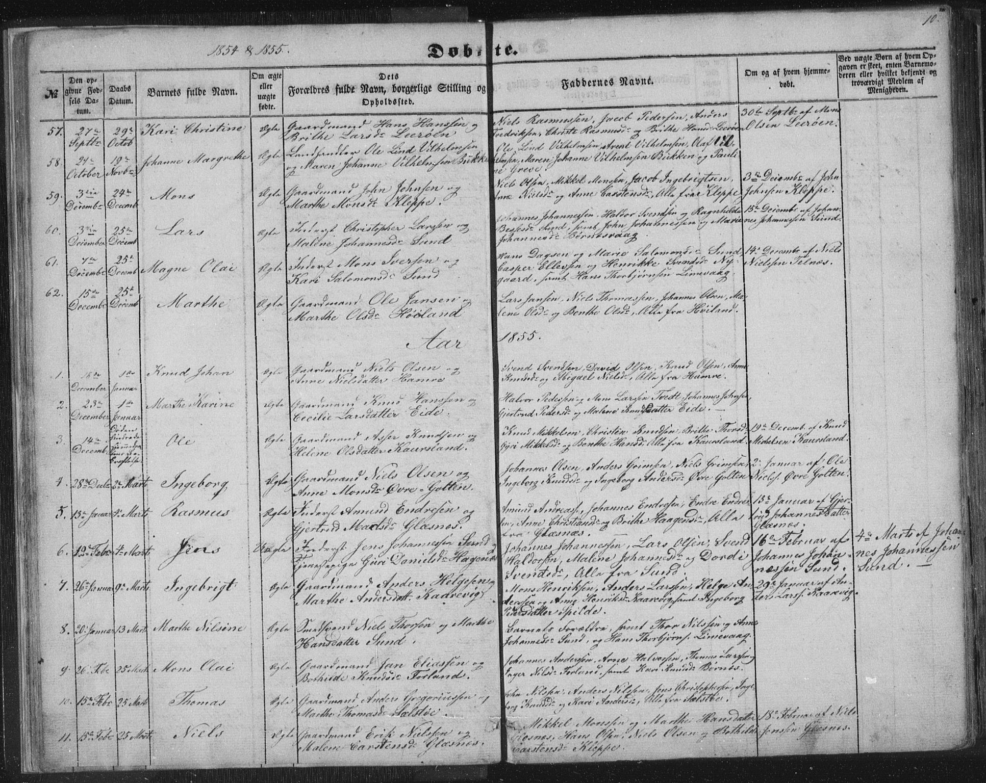 Sund sokneprestembete, SAB/A-99930: Parish register (copy) no. B 1, 1852-1873, p. 10
