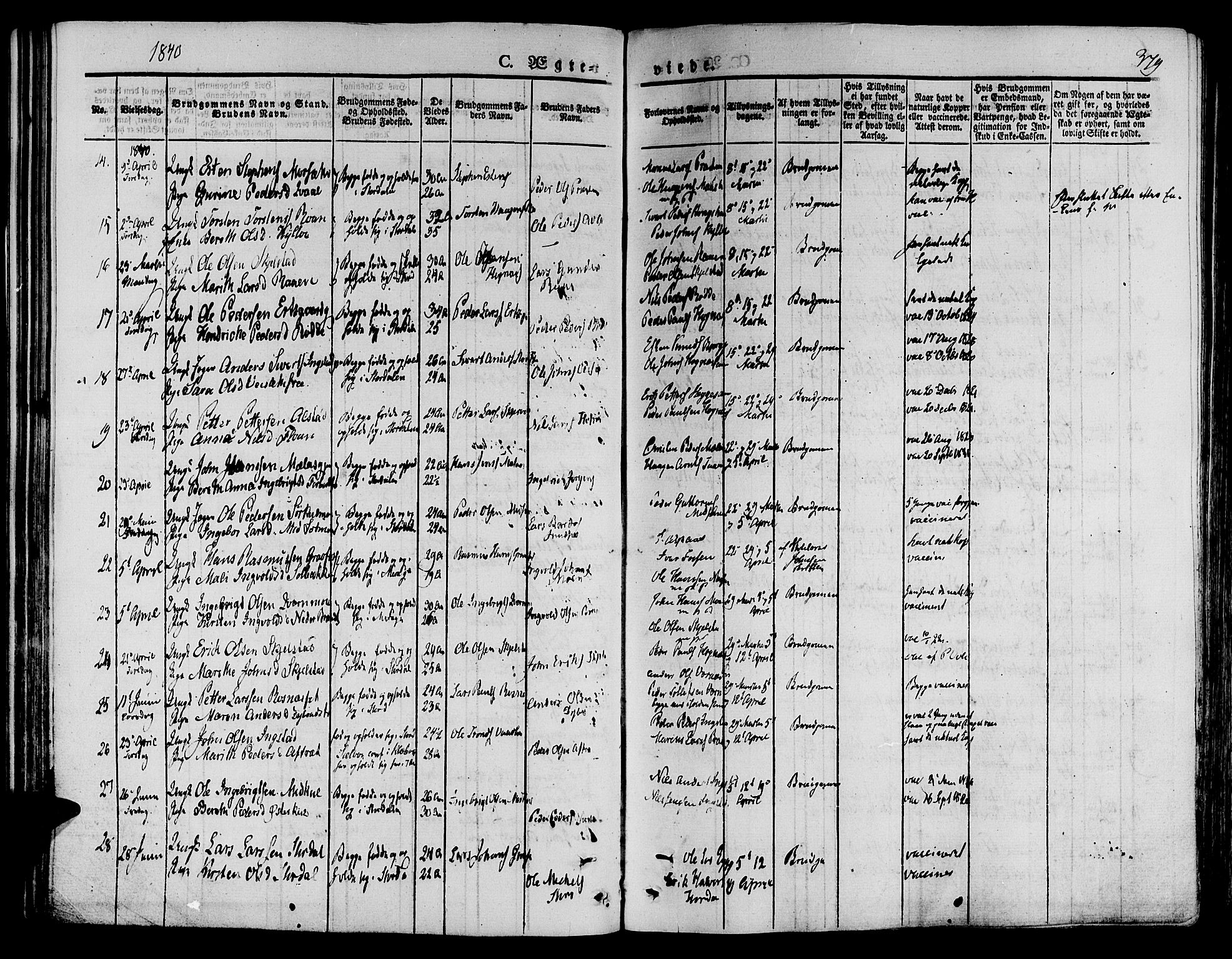 Ministerialprotokoller, klokkerbøker og fødselsregistre - Nord-Trøndelag, AV/SAT-A-1458/709/L0072: Parish register (official) no. 709A12, 1833-1844, p. 379