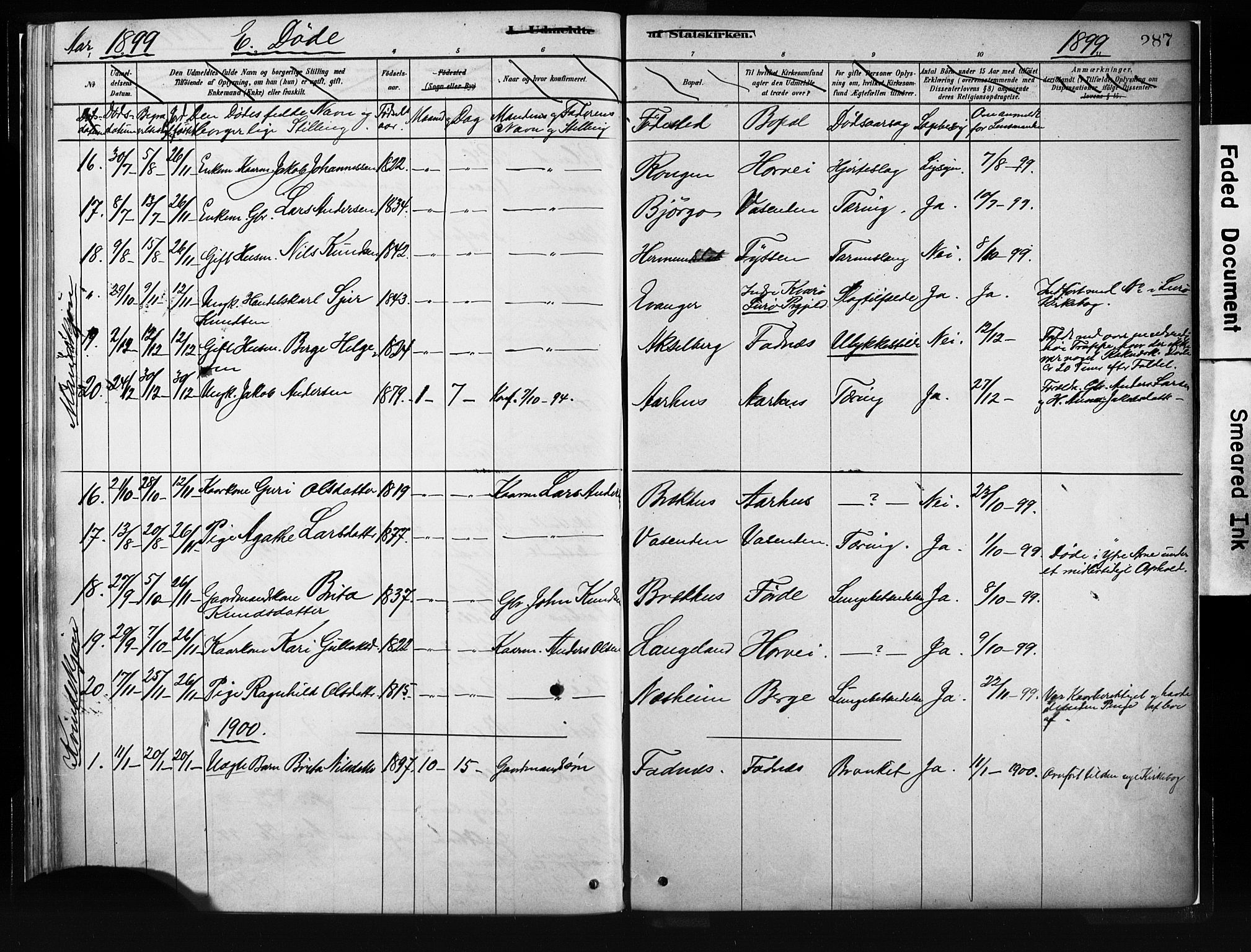 Evanger sokneprestembete, AV/SAB-A-99924: Parish register (official) no. A 1, 1877-1899, p. 287