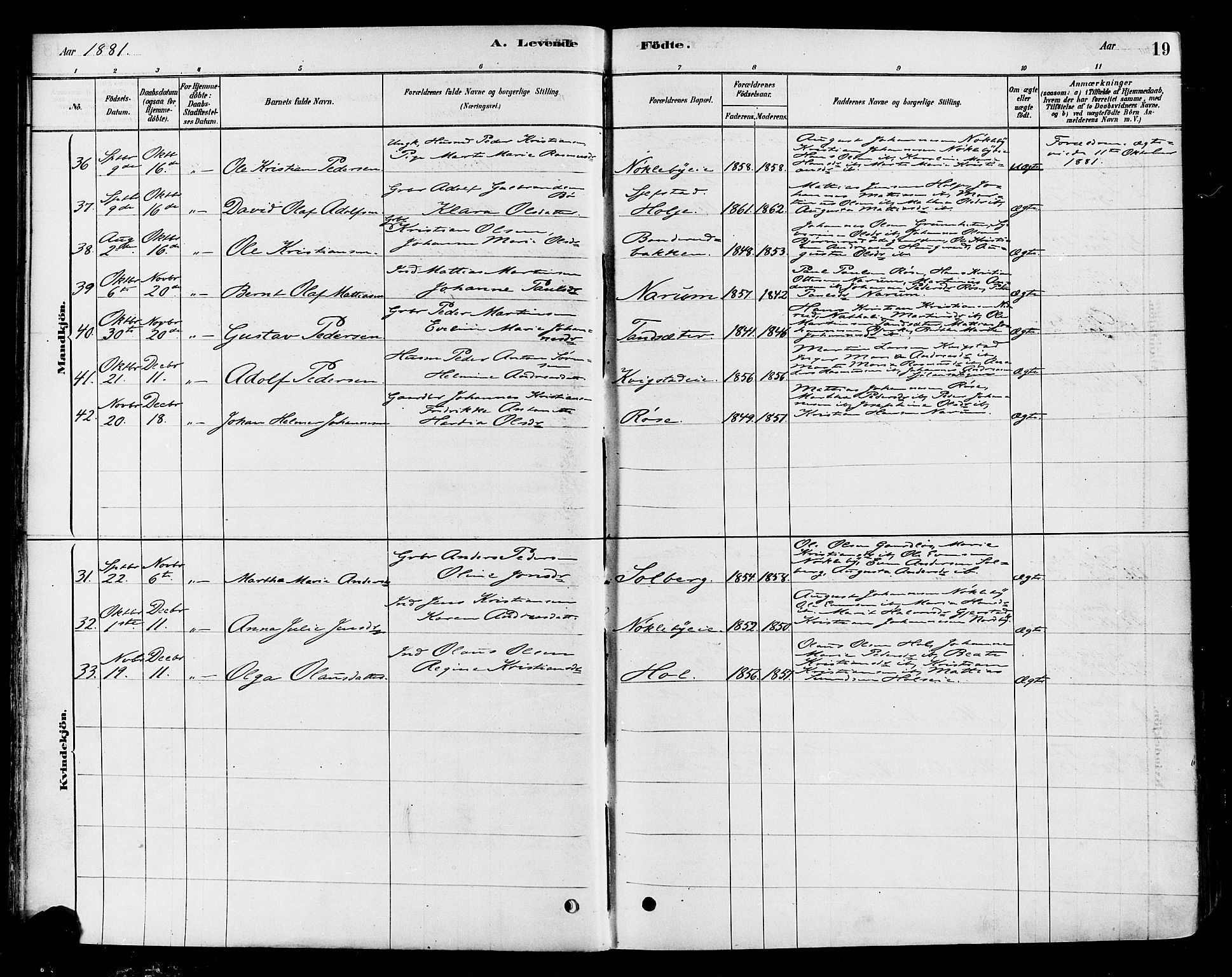 Vestre Toten prestekontor, AV/SAH-PREST-108/H/Ha/Haa/L0010: Parish register (official) no. 10, 1878-1894, p. 19