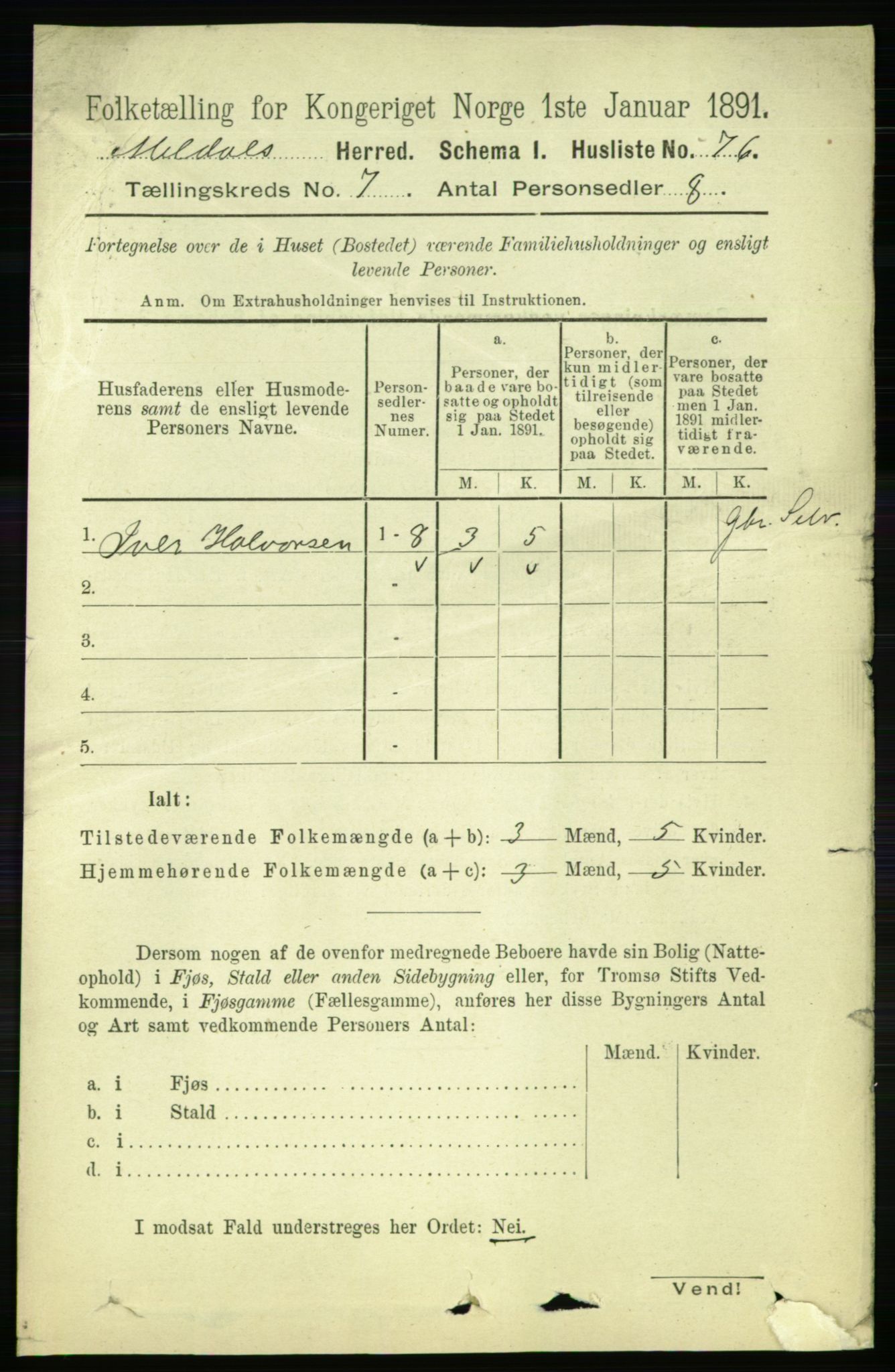 RA, 1891 census for 1636 Meldal, 1891, p. 3407