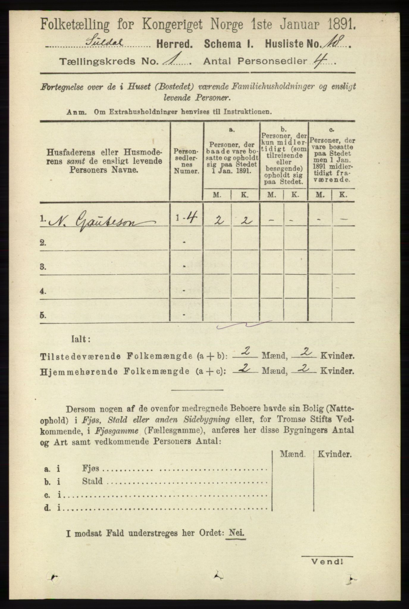 RA, 1891 census for 1134 Suldal, 1891, p. 42