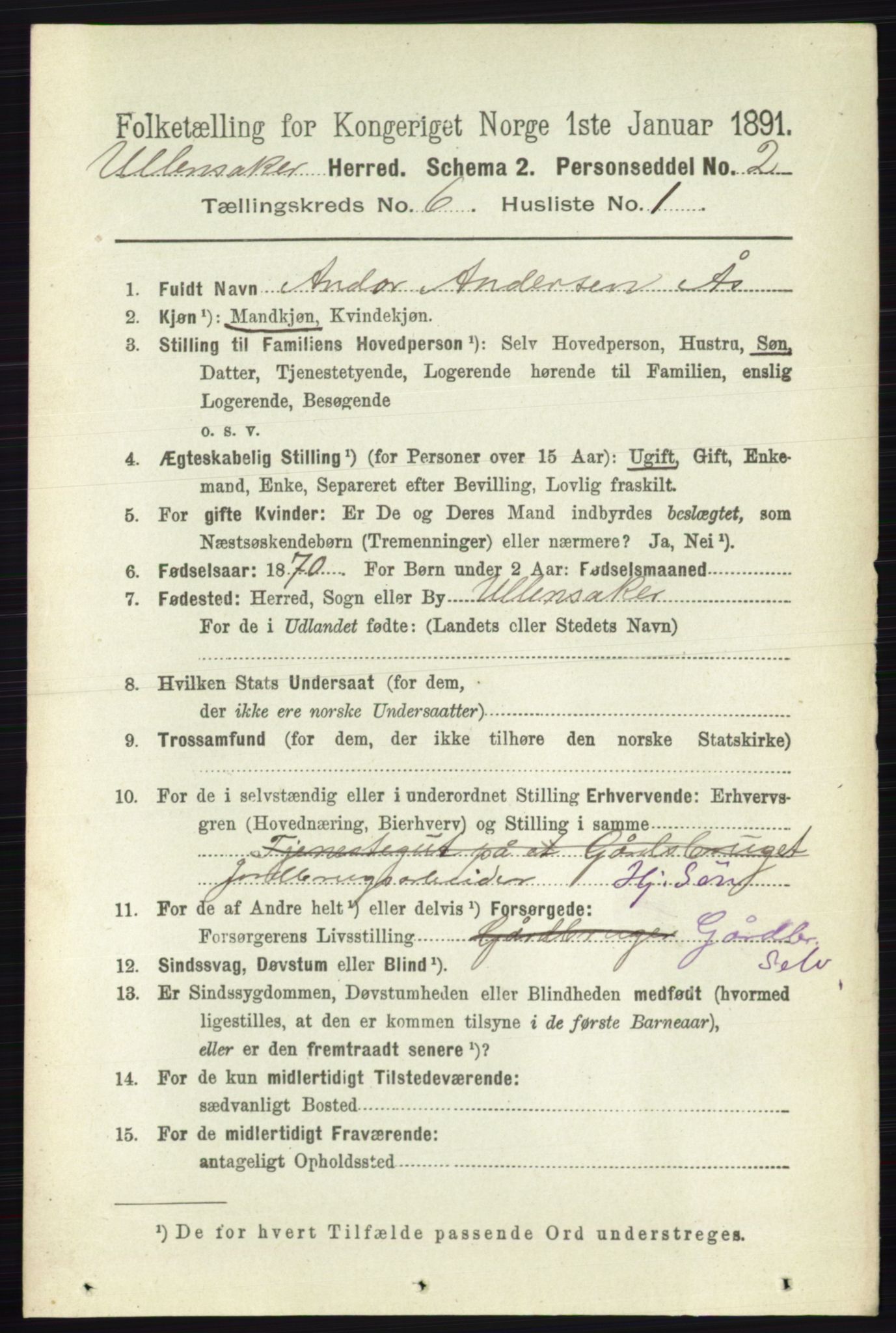 RA, 1891 census for 0235 Ullensaker, 1891, p. 2535