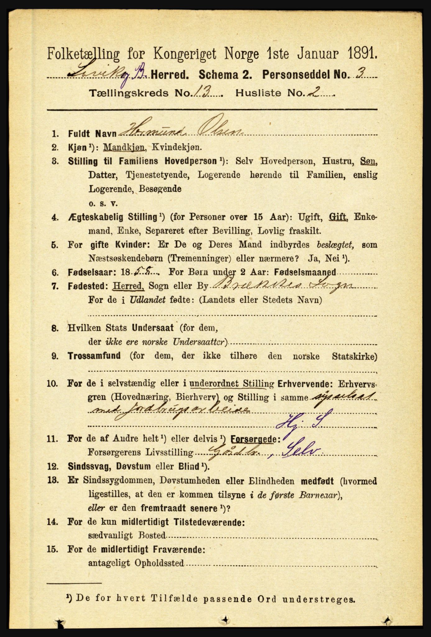 RA, 1891 census for 1415 Lavik og Brekke, 1891, p. 2526