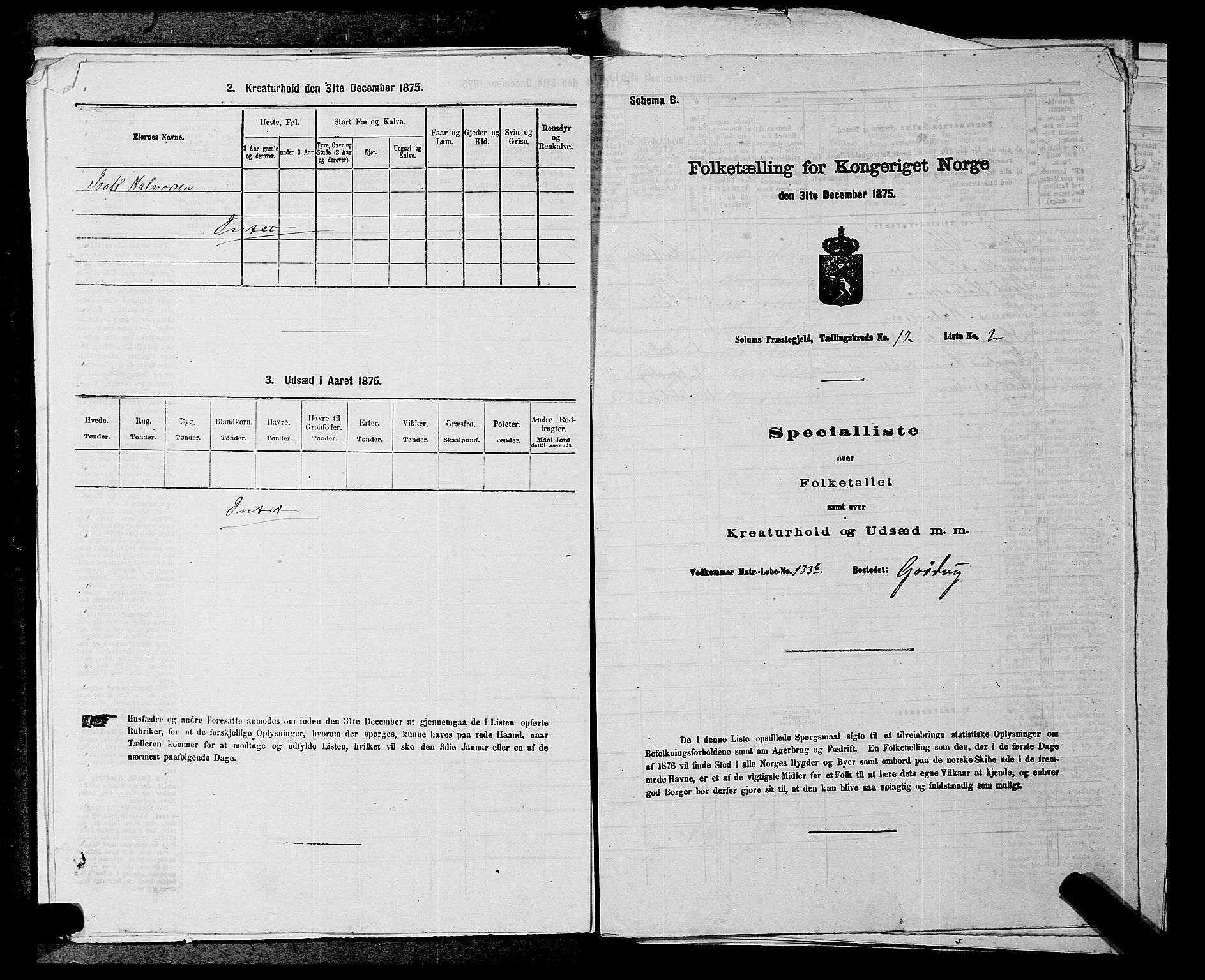 SAKO, 1875 census for 0818P Solum, 1875, p. 1880