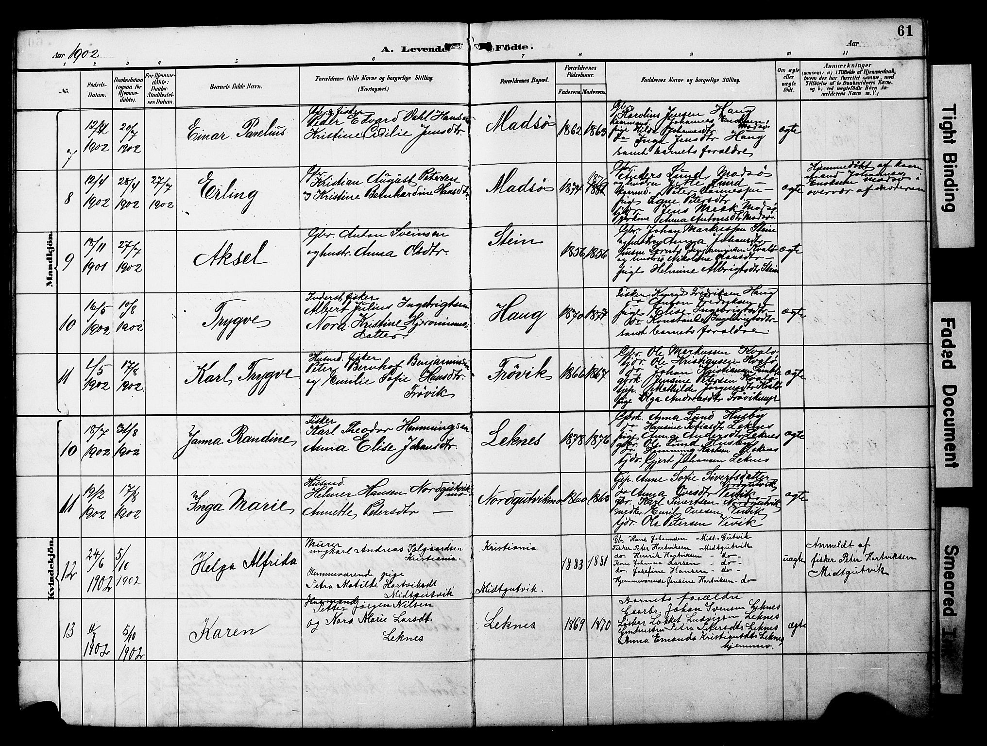 Ministerialprotokoller, klokkerbøker og fødselsregistre - Nord-Trøndelag, SAT/A-1458/788/L0701: Parish register (copy) no. 788C01, 1888-1913, p. 61