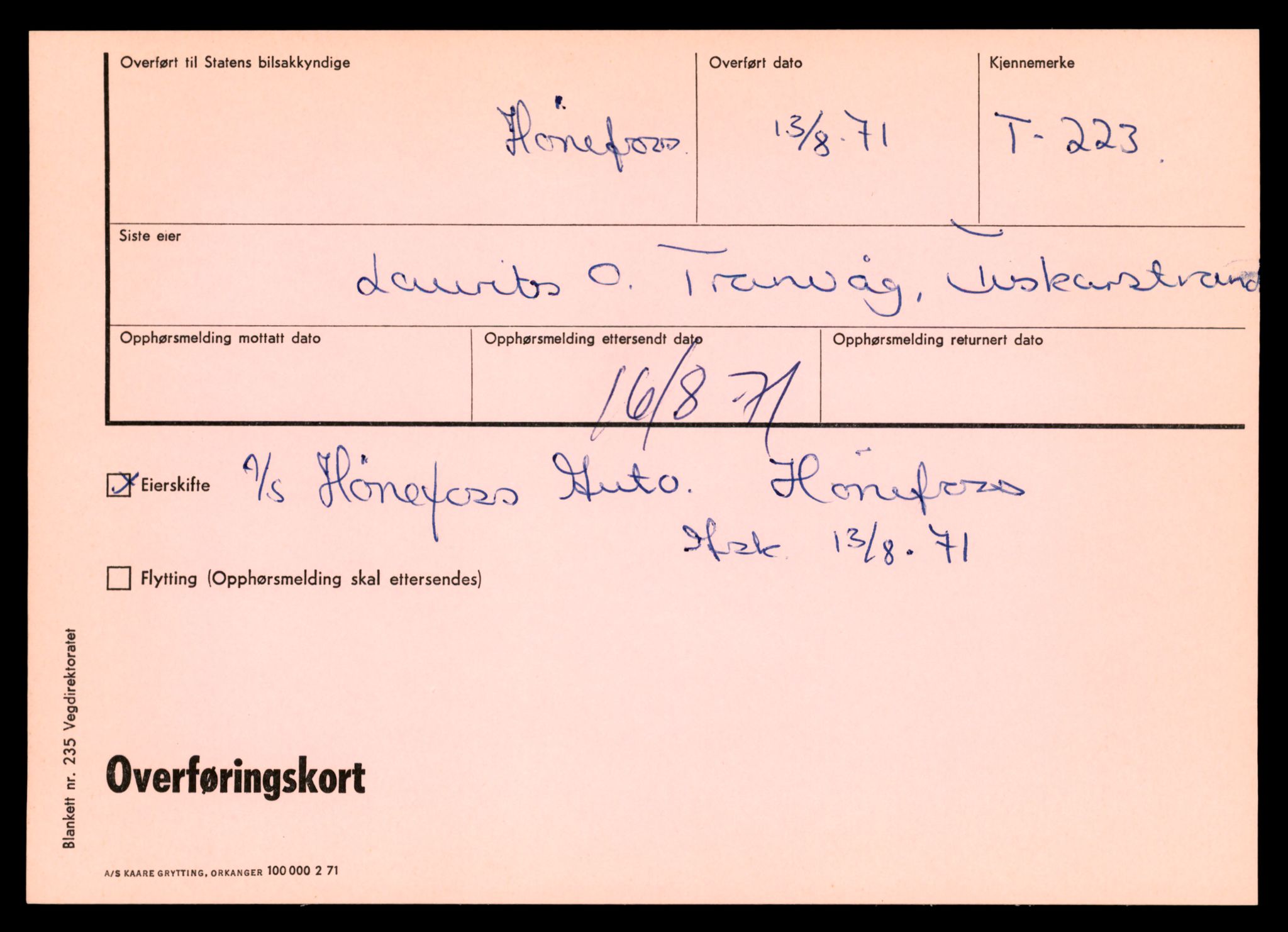 Møre og Romsdal vegkontor - Ålesund trafikkstasjon, SAT/A-4099/F/Fe/L0002: Registreringskort for kjøretøy T 128 - T 231, 1927-1998, p. 2744