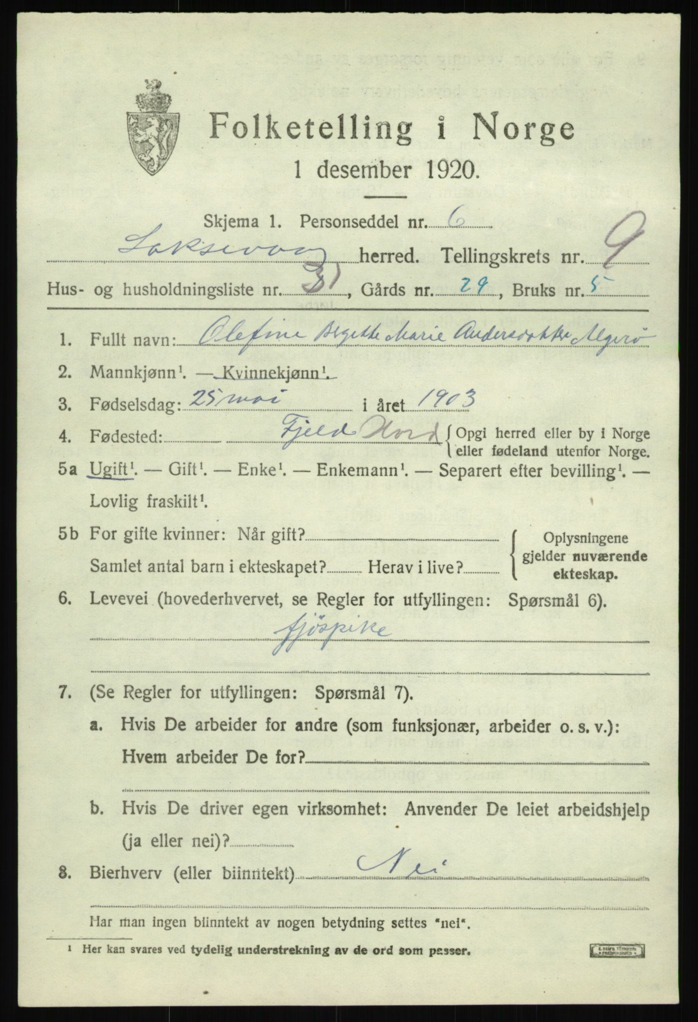 SAB, 1920 census for Laksevåg, 1920, p. 19840