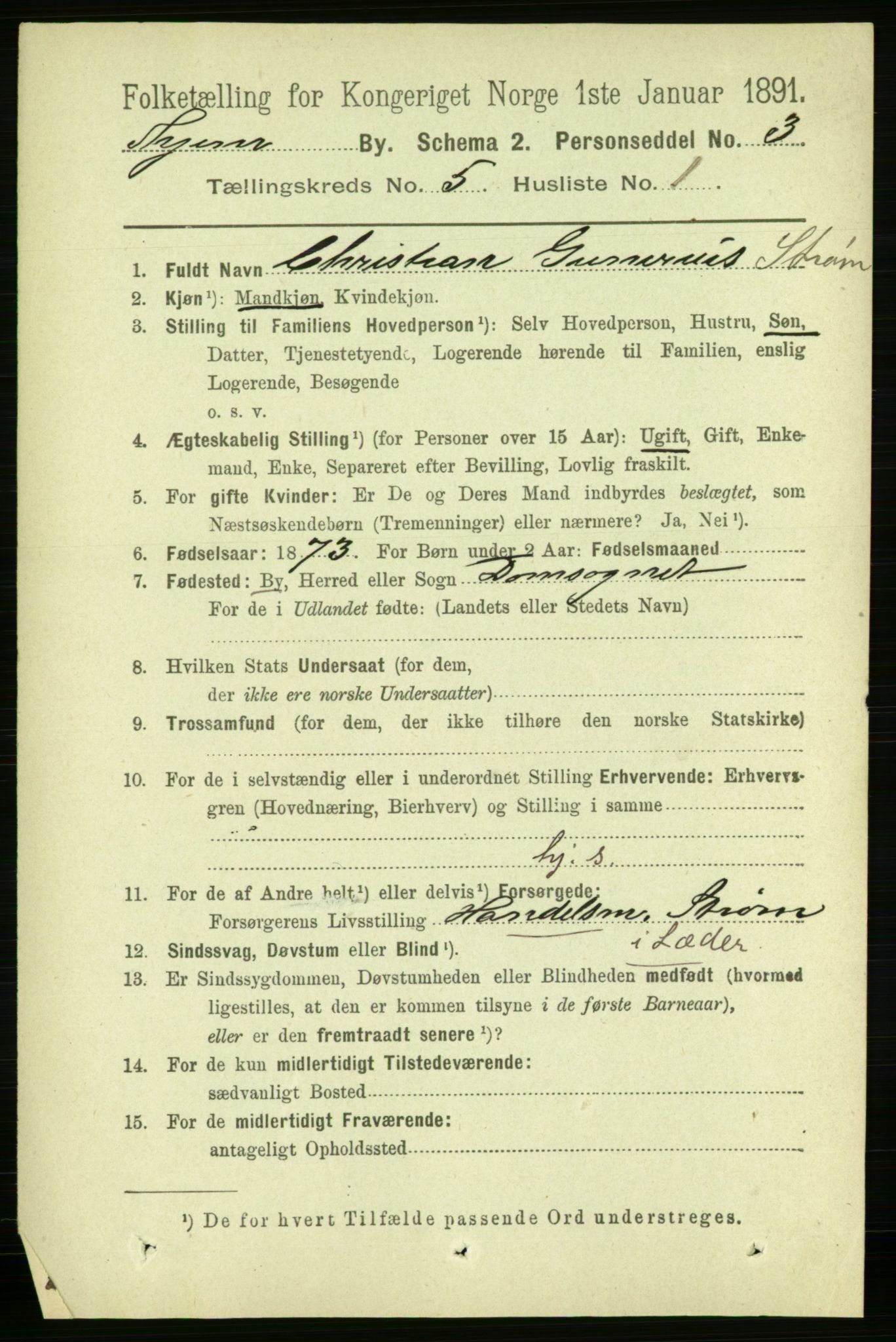 RA, 1891 census for 1601 Trondheim, 1891, p. 4641