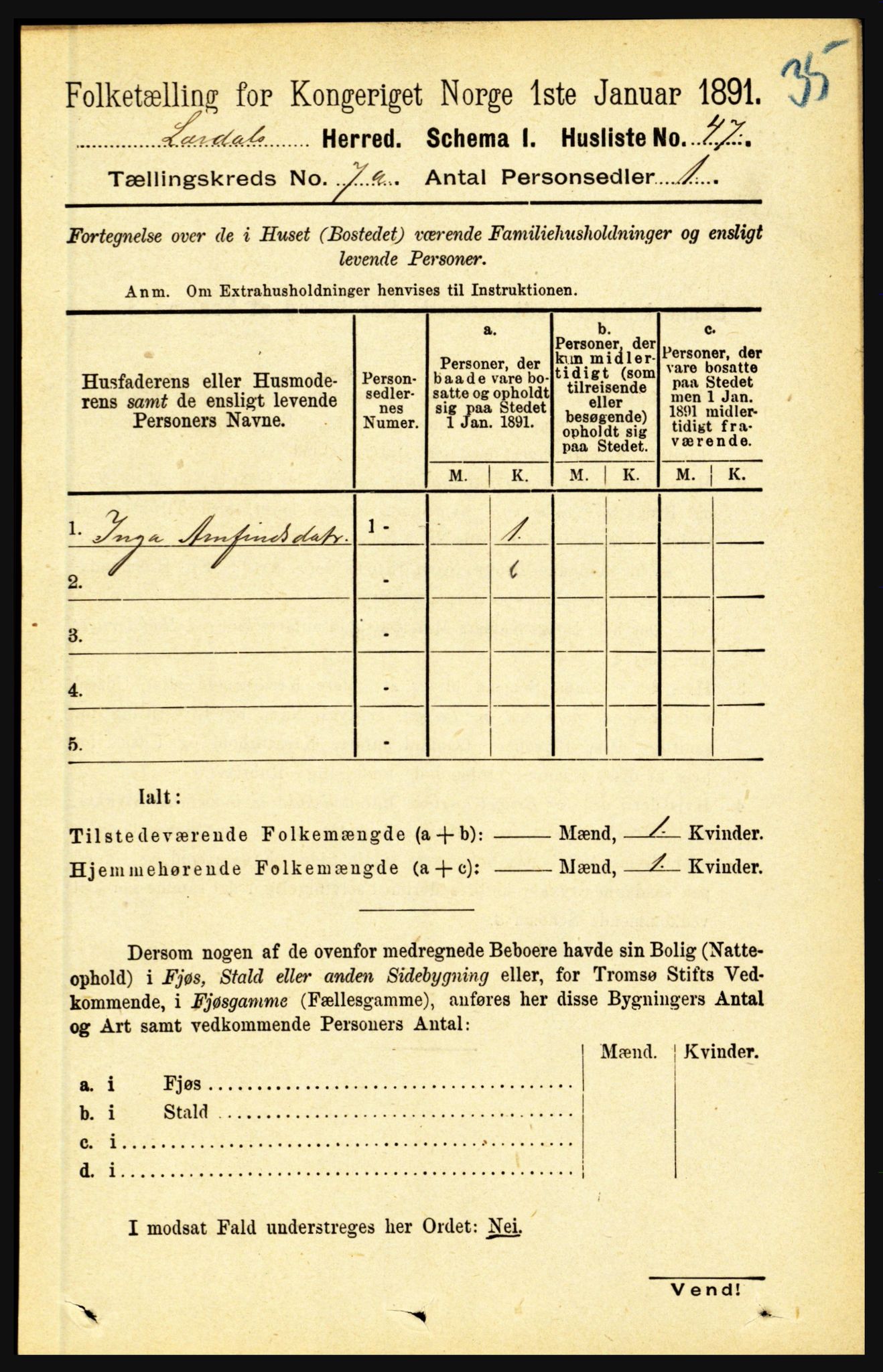 RA, 1891 census for 1422 Lærdal, 1891, p. 795