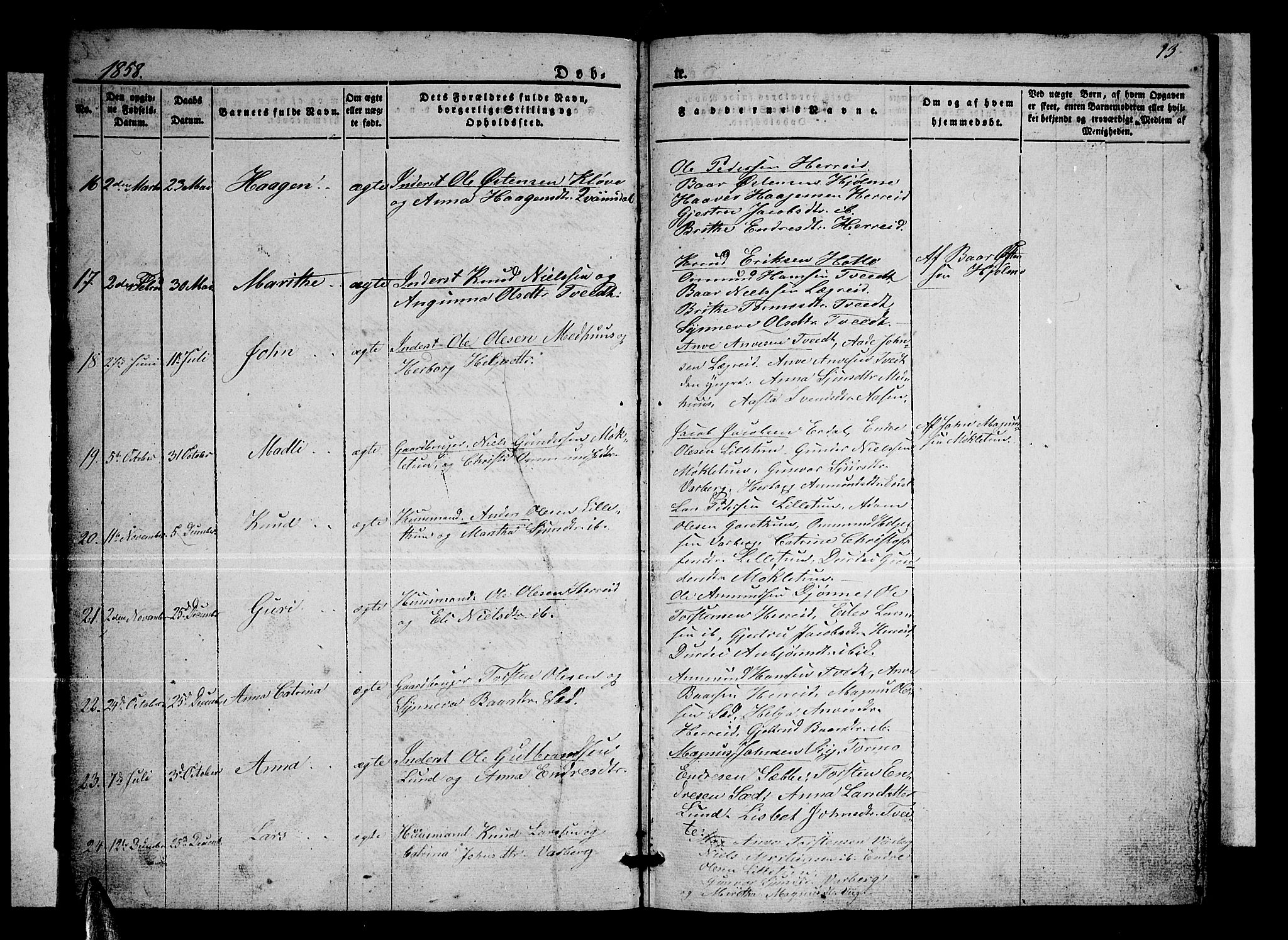 Ullensvang sokneprestembete, SAB/A-78701/H/Hab: Parish register (copy) no. C 1, 1855-1871, p. 13