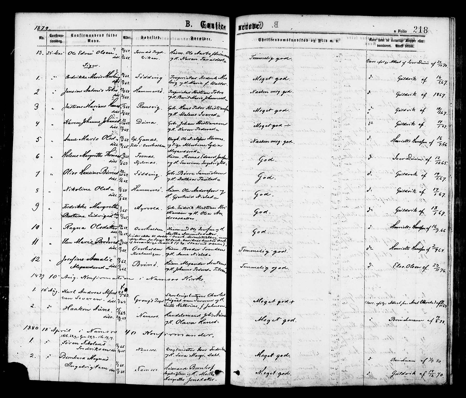 Ministerialprotokoller, klokkerbøker og fødselsregistre - Nord-Trøndelag, SAT/A-1458/768/L0572: Parish register (official) no. 768A07, 1874-1886, p. 218