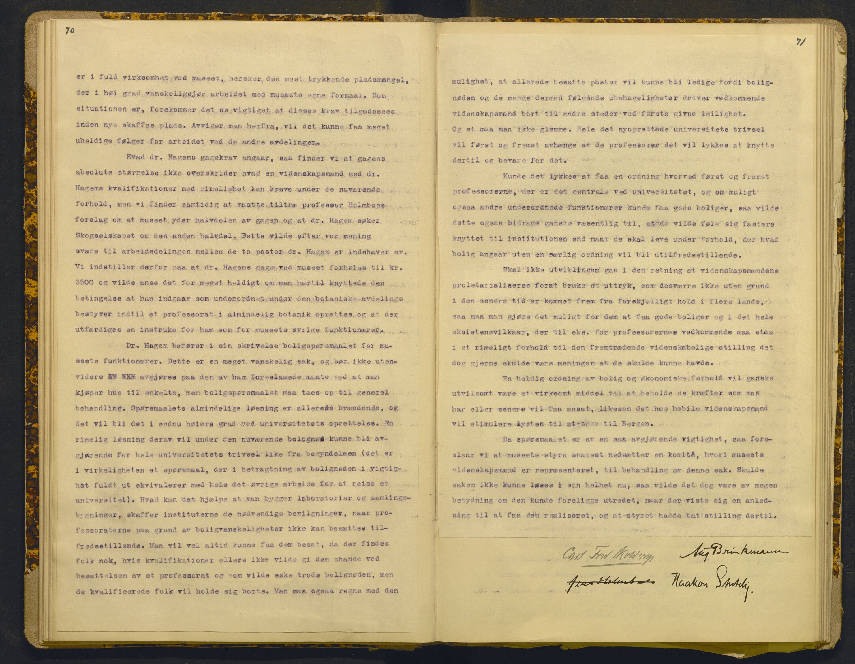 Bergens Museum, AV/SAB-A-17301/18/A/L0001: Bestyrerkollegiets forhandlingsprotokoll med register , 1907-1927, p. 70-71