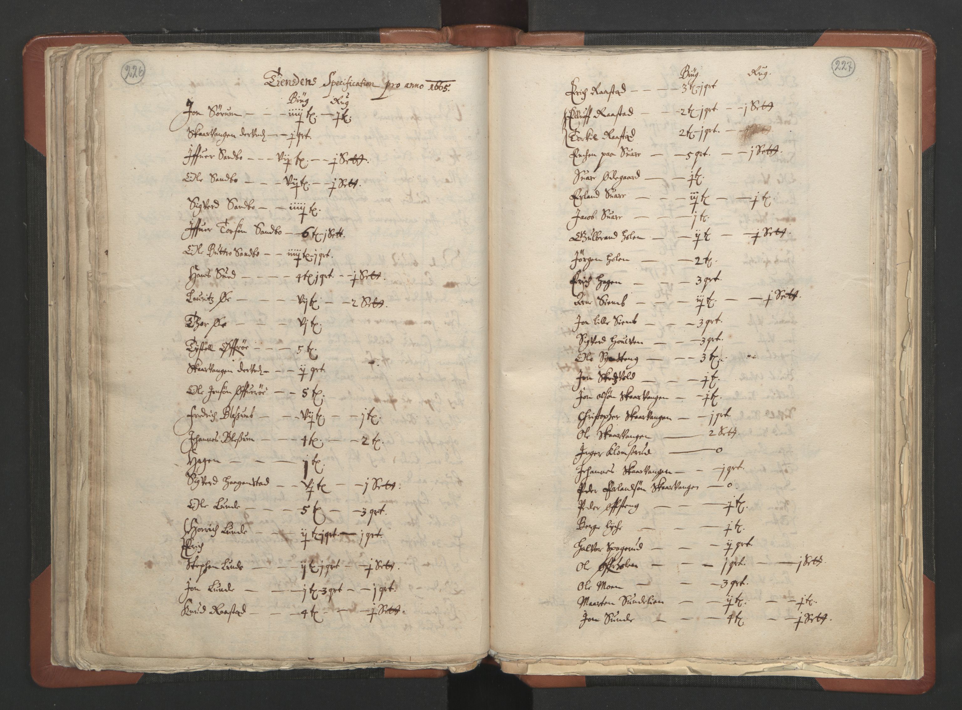RA, Vicar's Census 1664-1666, no. 6: Gudbrandsdal deanery, 1664-1666, p. 226-227