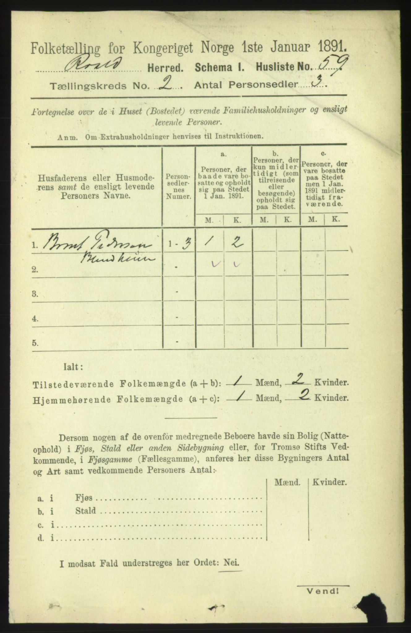 RA, 1891 census for 1533 Roald, 1891, p. 627