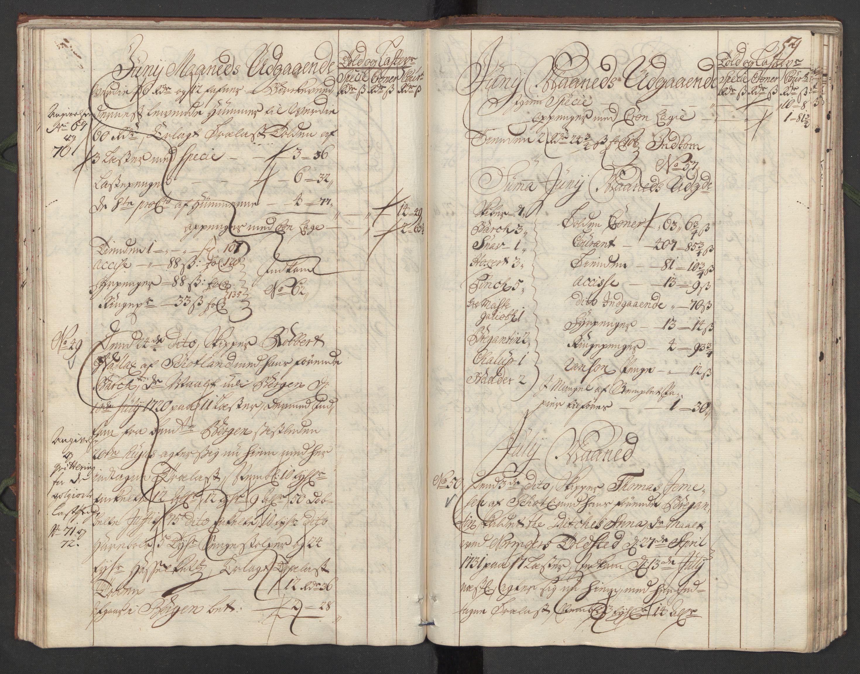 Generaltollkammeret, tollregnskaper, AV/RA-EA-5490/R24/L0008/0001: Tollregnskaper Sunnhordland / Hovedtollbok, 1731, p. 58b-59a