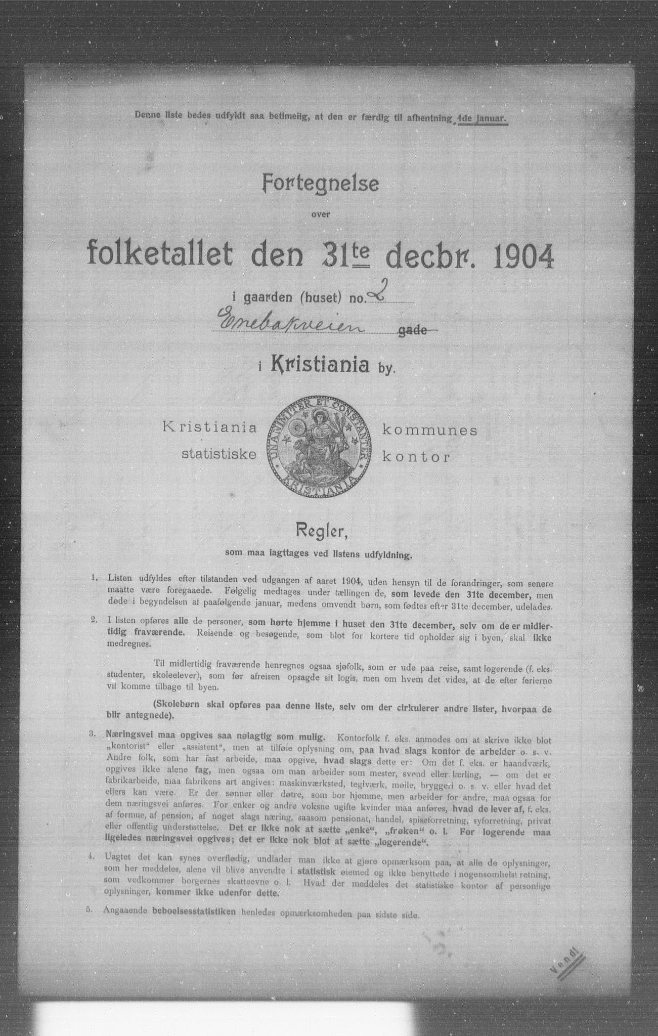 OBA, Municipal Census 1904 for Kristiania, 1904, p. 4203