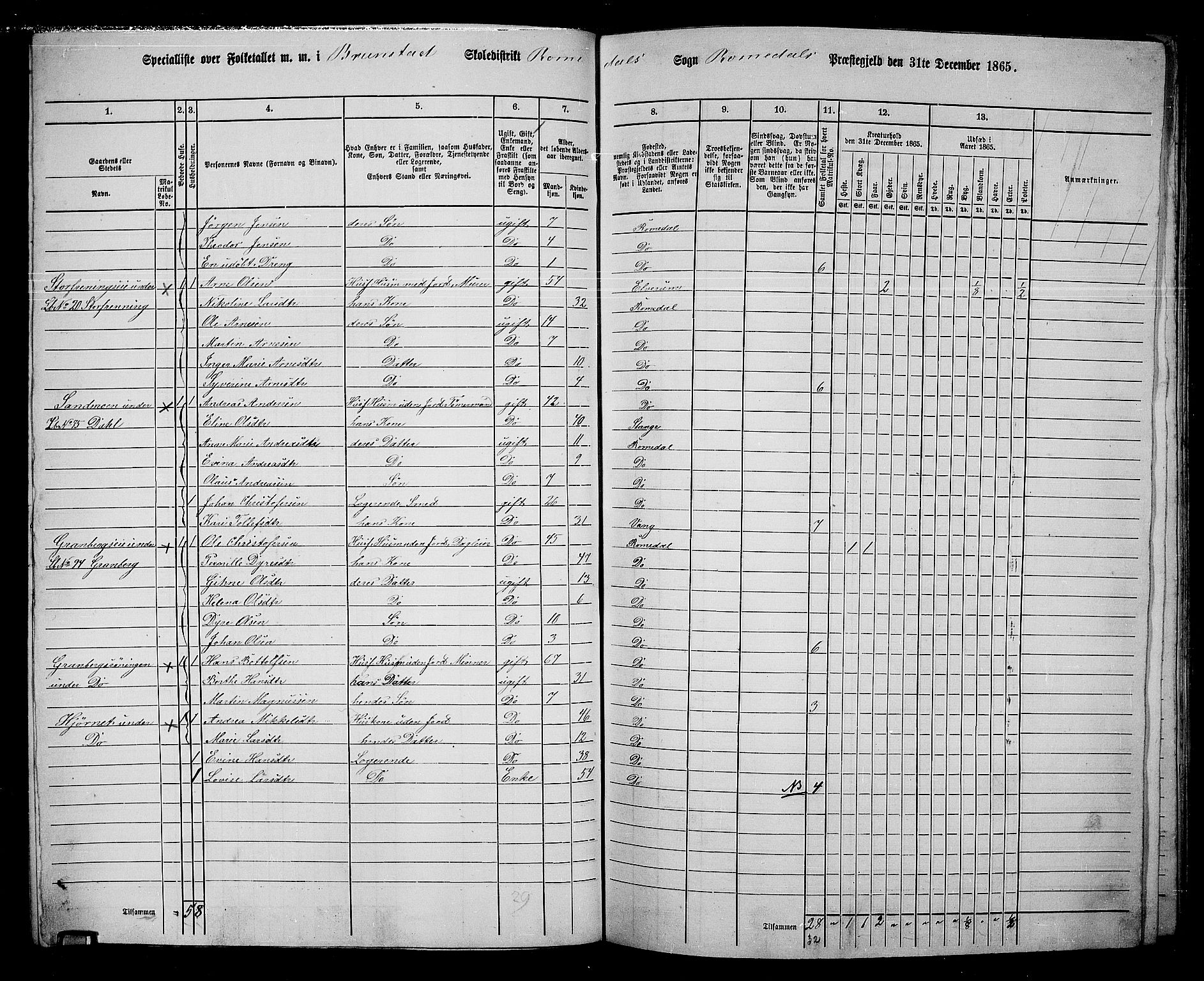 RA, 1865 census for Romedal, 1865, p. 120