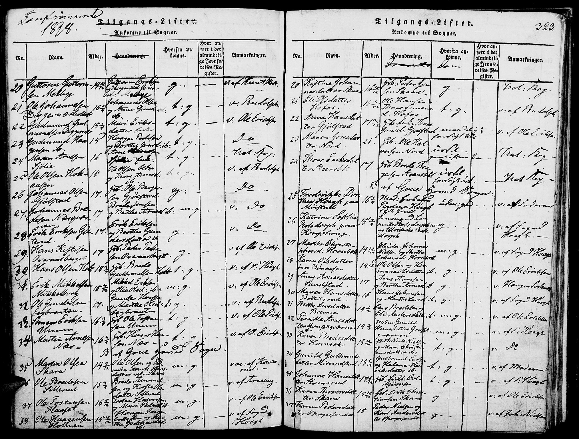 Grue prestekontor, SAH/PREST-036/H/Ha/Haa/L0006: Parish register (official) no. 6, 1814-1830, p. 323