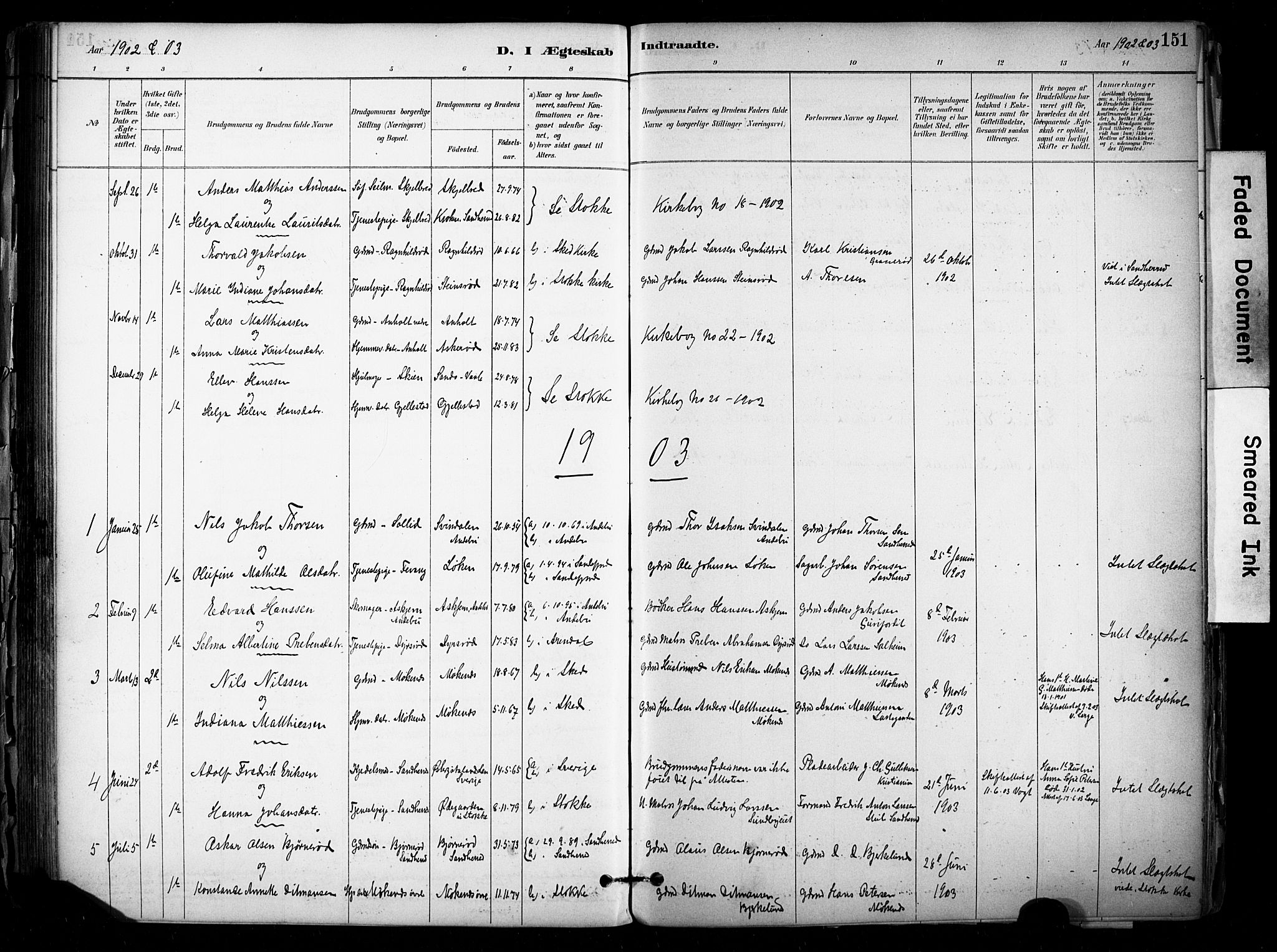 Stokke kirkebøker, SAKO/A-320/F/Fb/L0001: Parish register (official) no. II 1, 1884-1910, p. 151