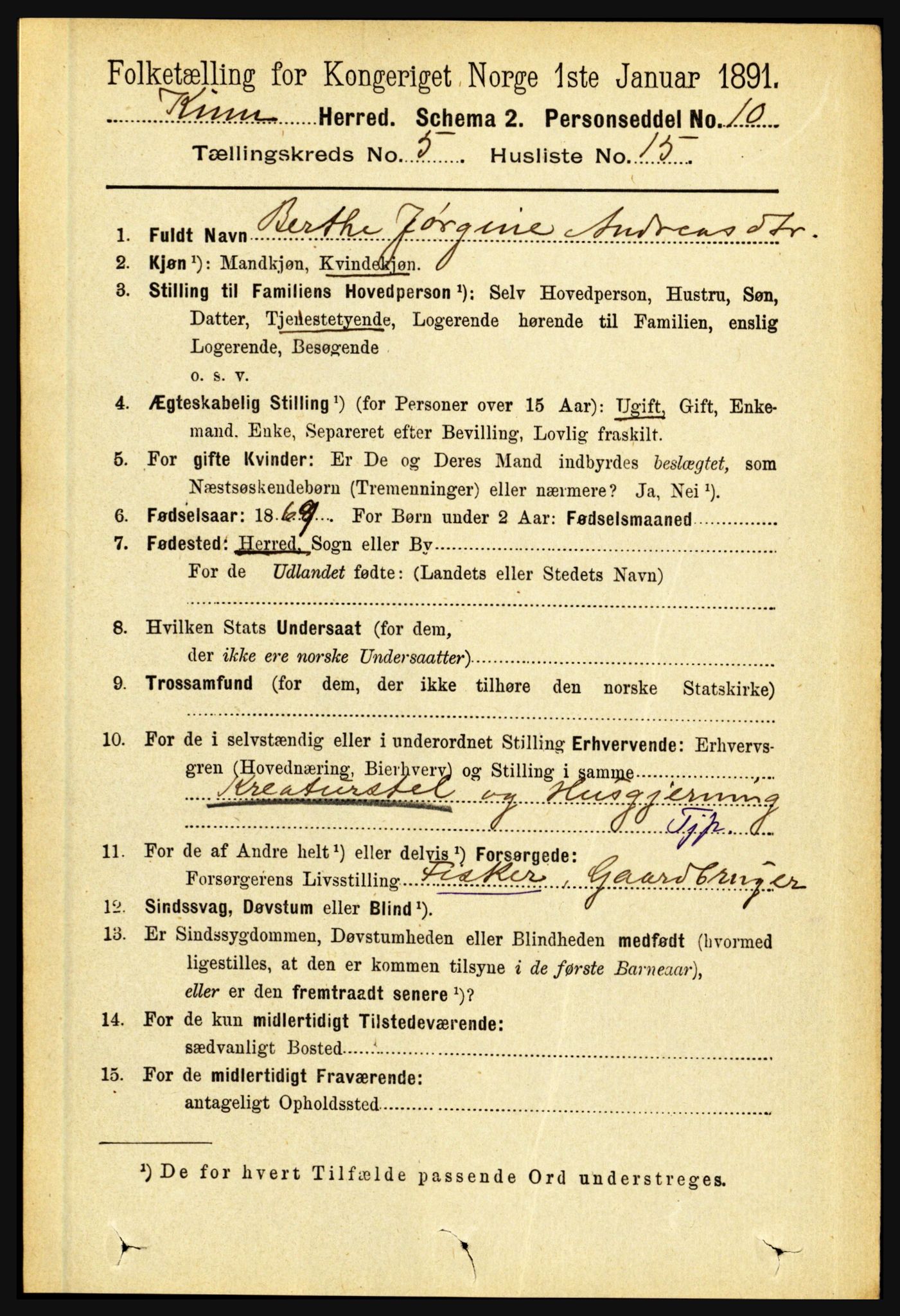 RA, 1891 census for 1437 Kinn, 1891, p. 1910