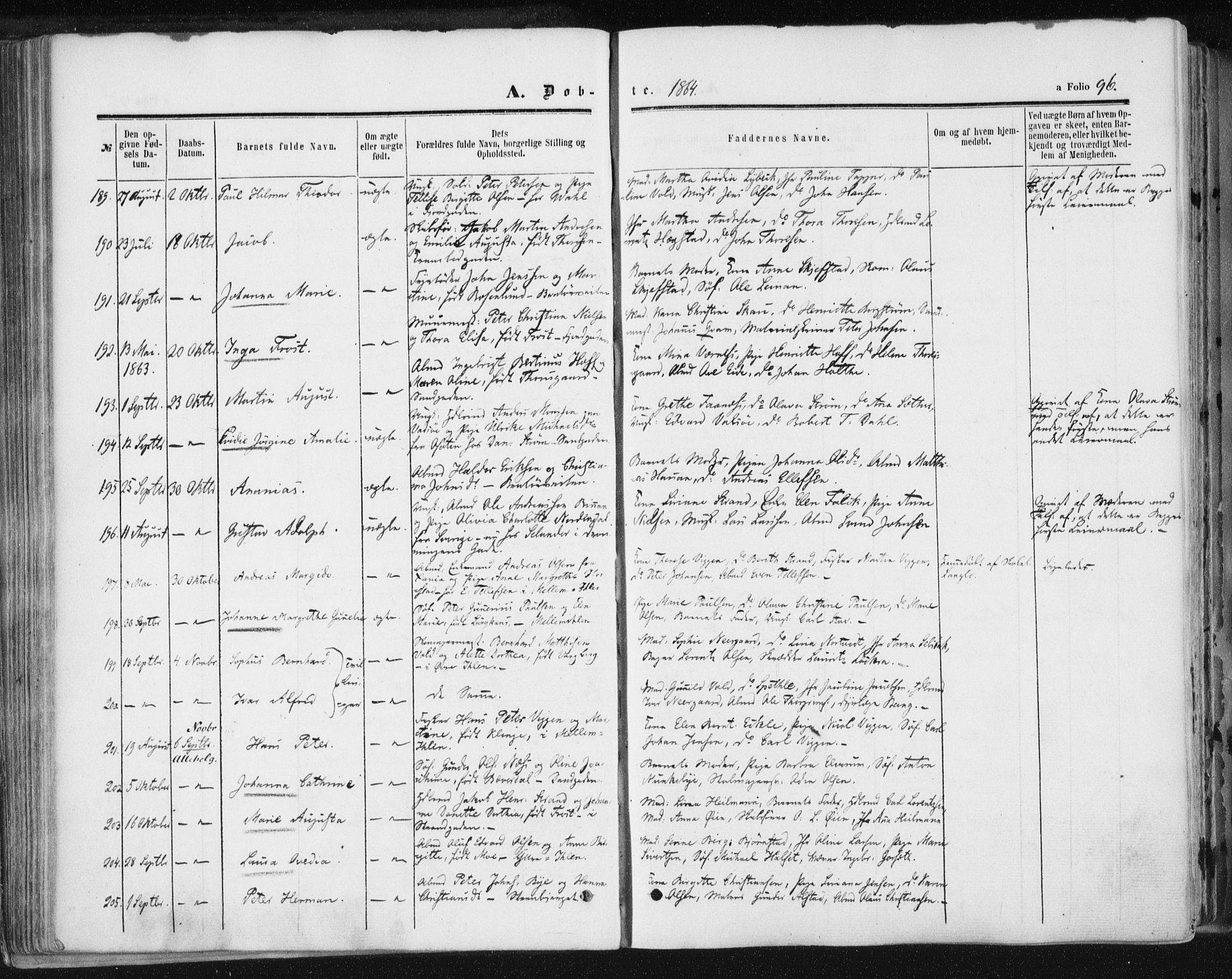 Ministerialprotokoller, klokkerbøker og fødselsregistre - Sør-Trøndelag, SAT/A-1456/602/L0115: Parish register (official) no. 602A13, 1860-1872, p. 96