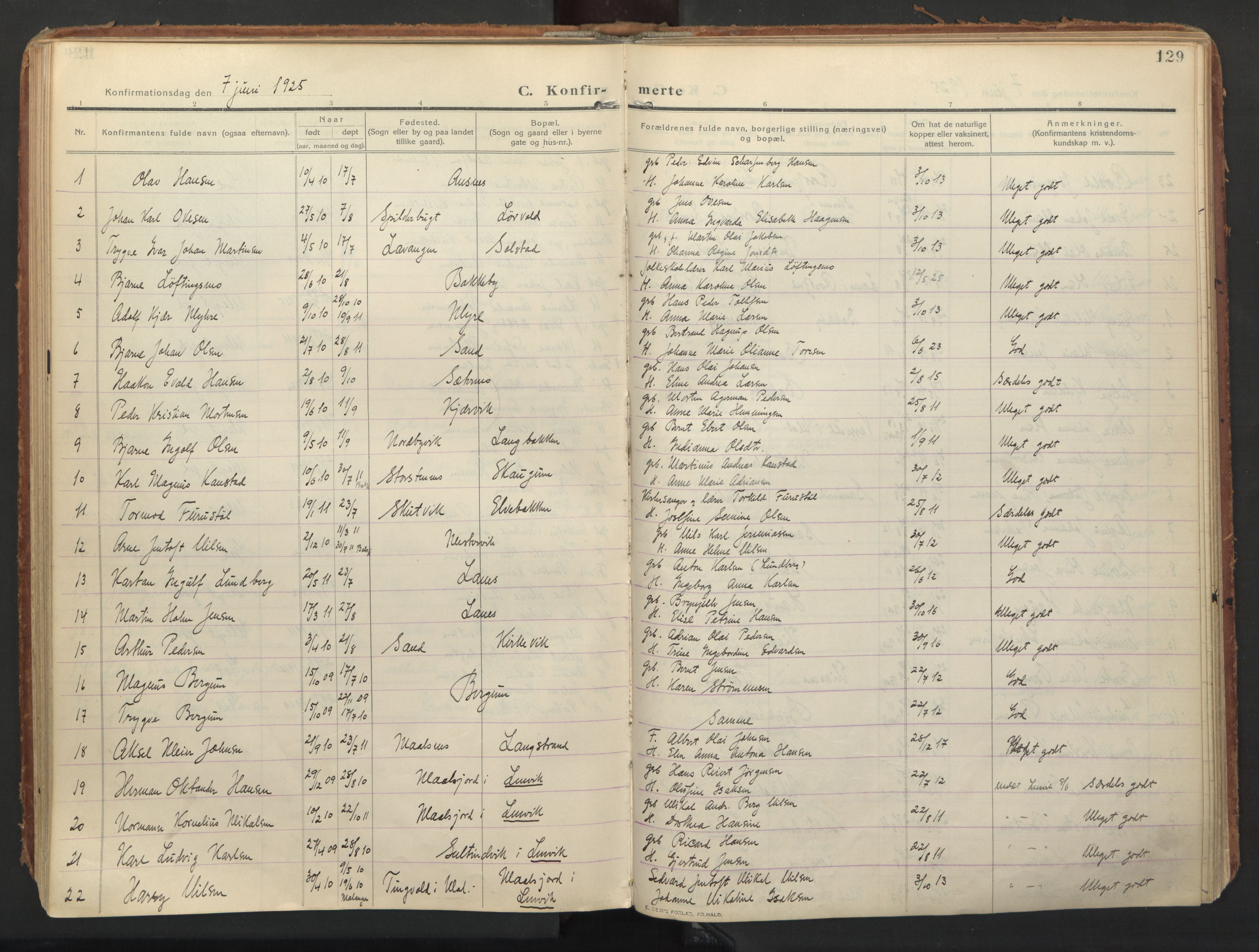 Balsfjord sokneprestembete, AV/SATØ-S-1303/G/Gaa/L0008kirke: Parish register (official) no. 8, 1910-1927, p. 129