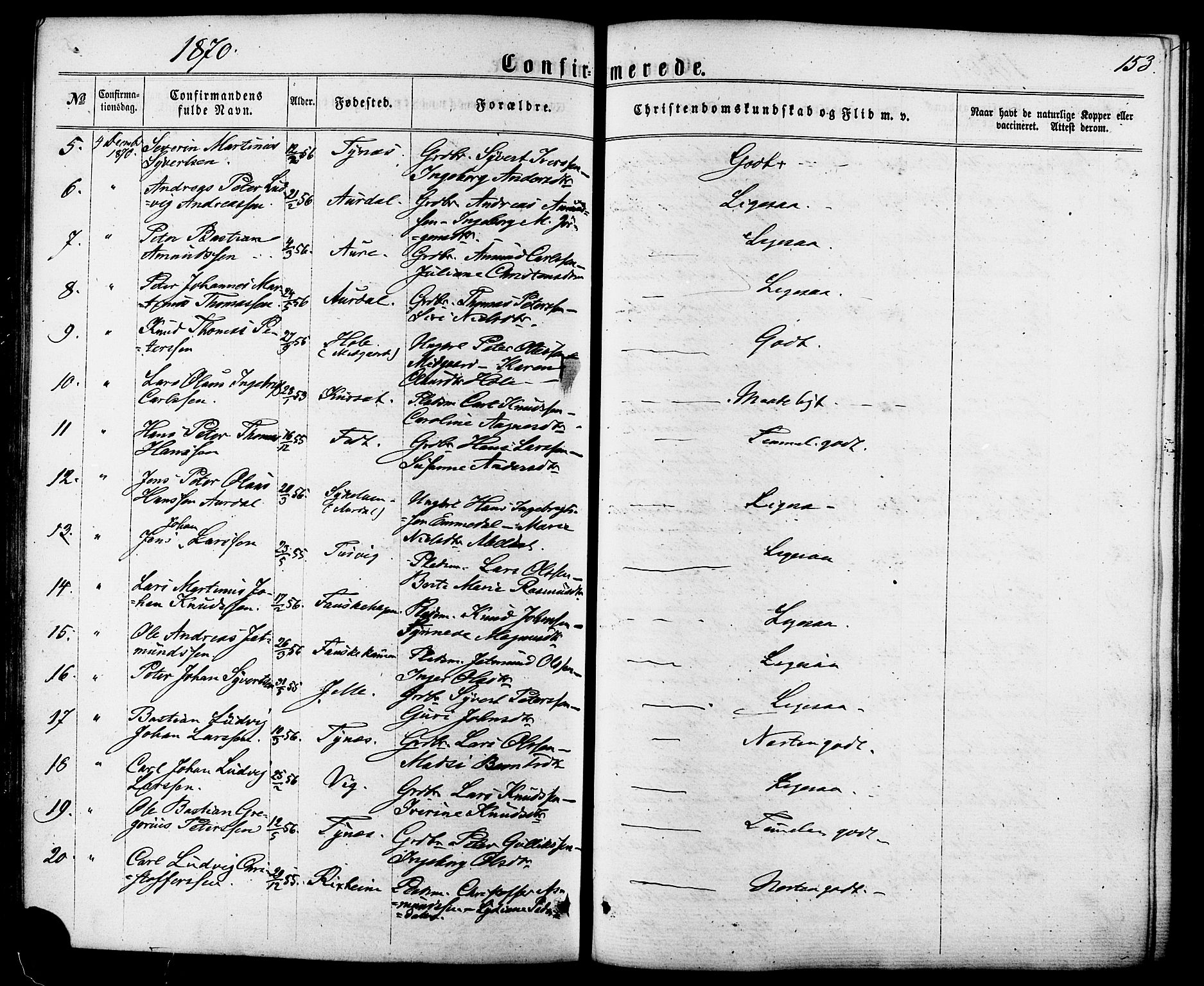 Ministerialprotokoller, klokkerbøker og fødselsregistre - Møre og Romsdal, AV/SAT-A-1454/522/L0314: Parish register (official) no. 522A09, 1863-1877, p. 153