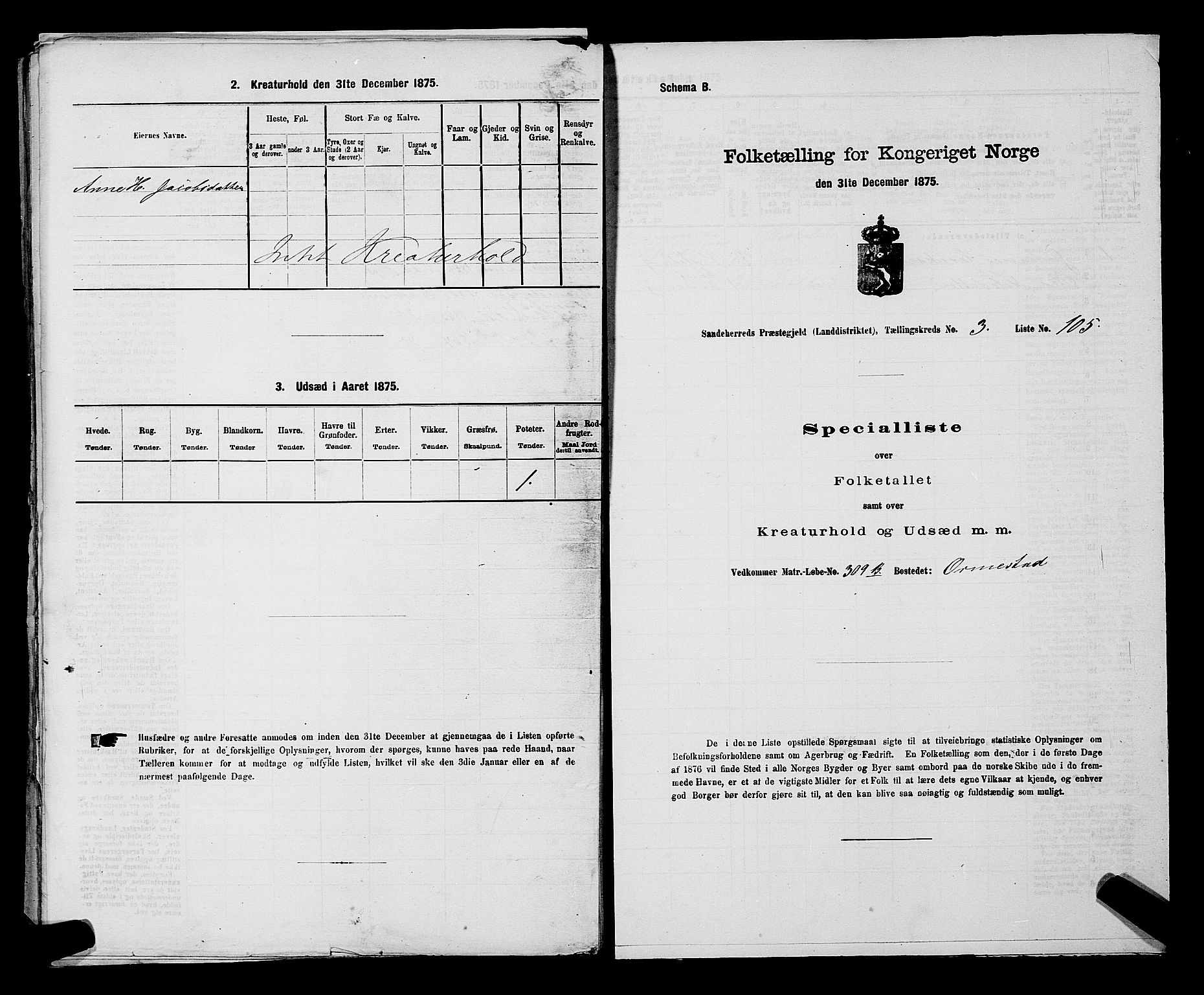 SAKO, 1875 census for 0724L Sandeherred/Sandeherred, 1875, p. 909