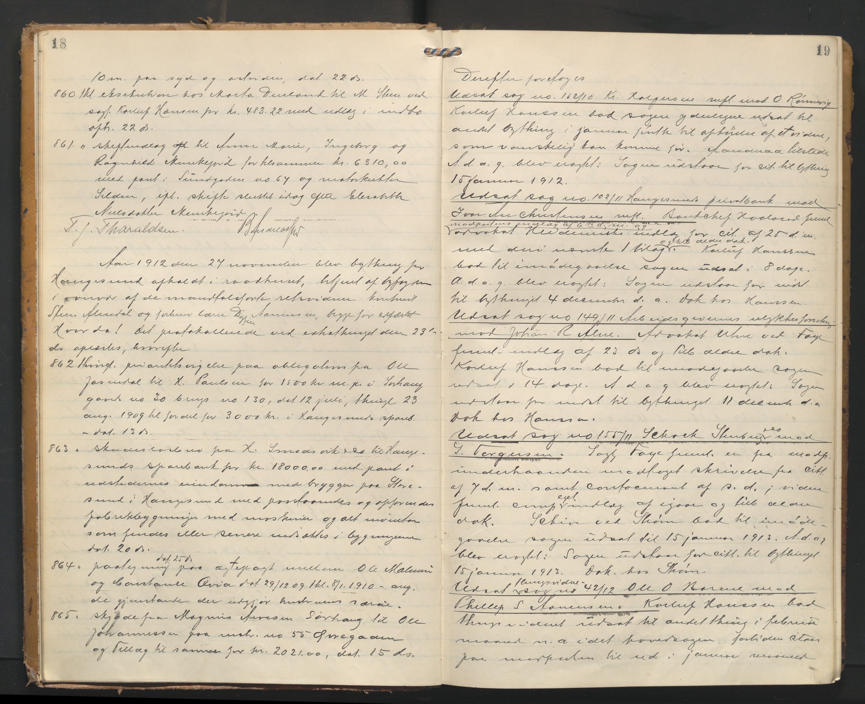 Haugesund tingrett, AV/SAST-A-101415/01/V/VA/L0011: Bytingsprotokoll, 1912-1915, p. 18-19