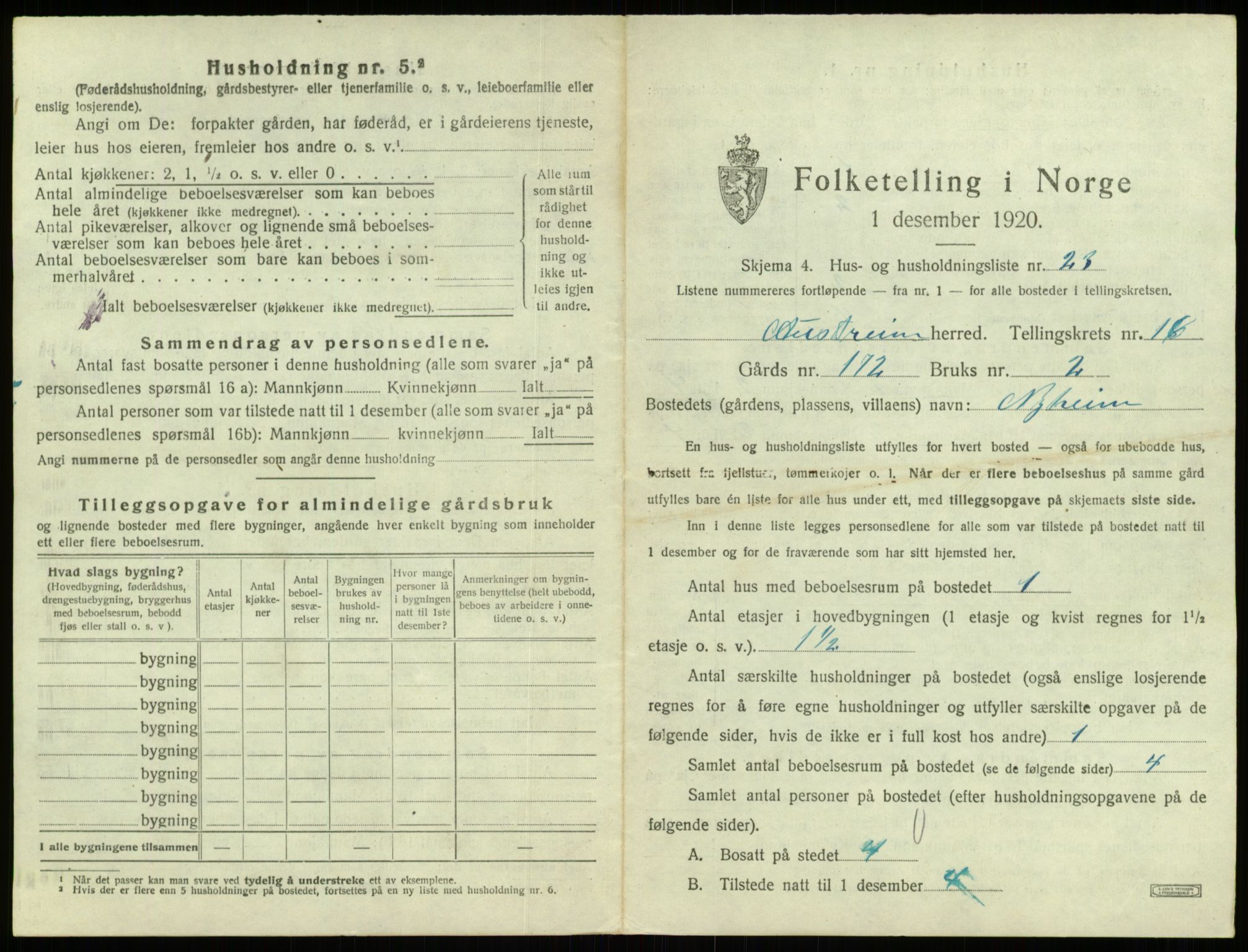 SAB, 1920 census for Austrheim, 1920, p. 764