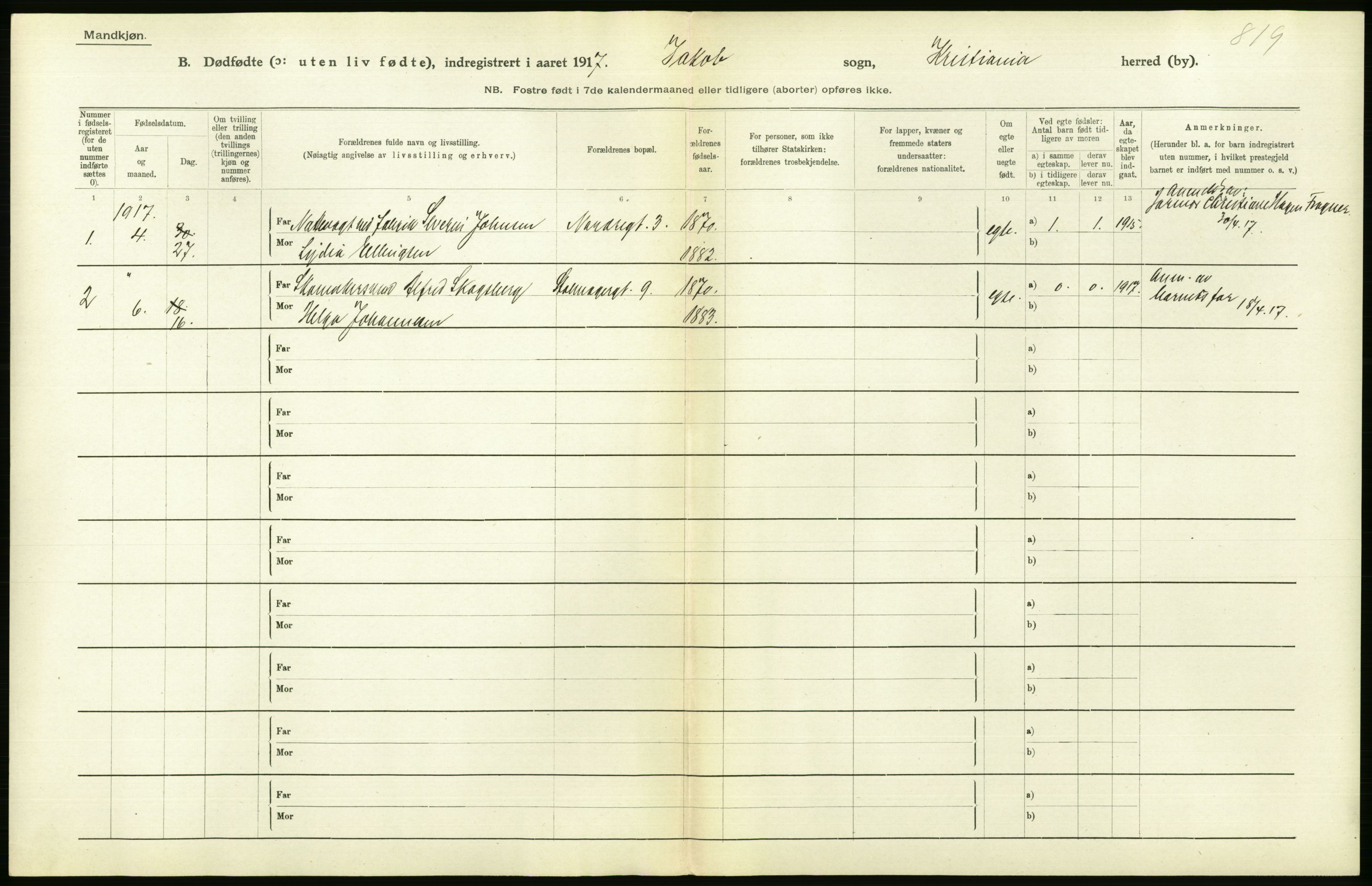 Statistisk sentralbyrå, Sosiodemografiske emner, Befolkning, AV/RA-S-2228/D/Df/Dfb/Dfbg/L0011: Kristiania: Døde, dødfødte., 1917, p. 546