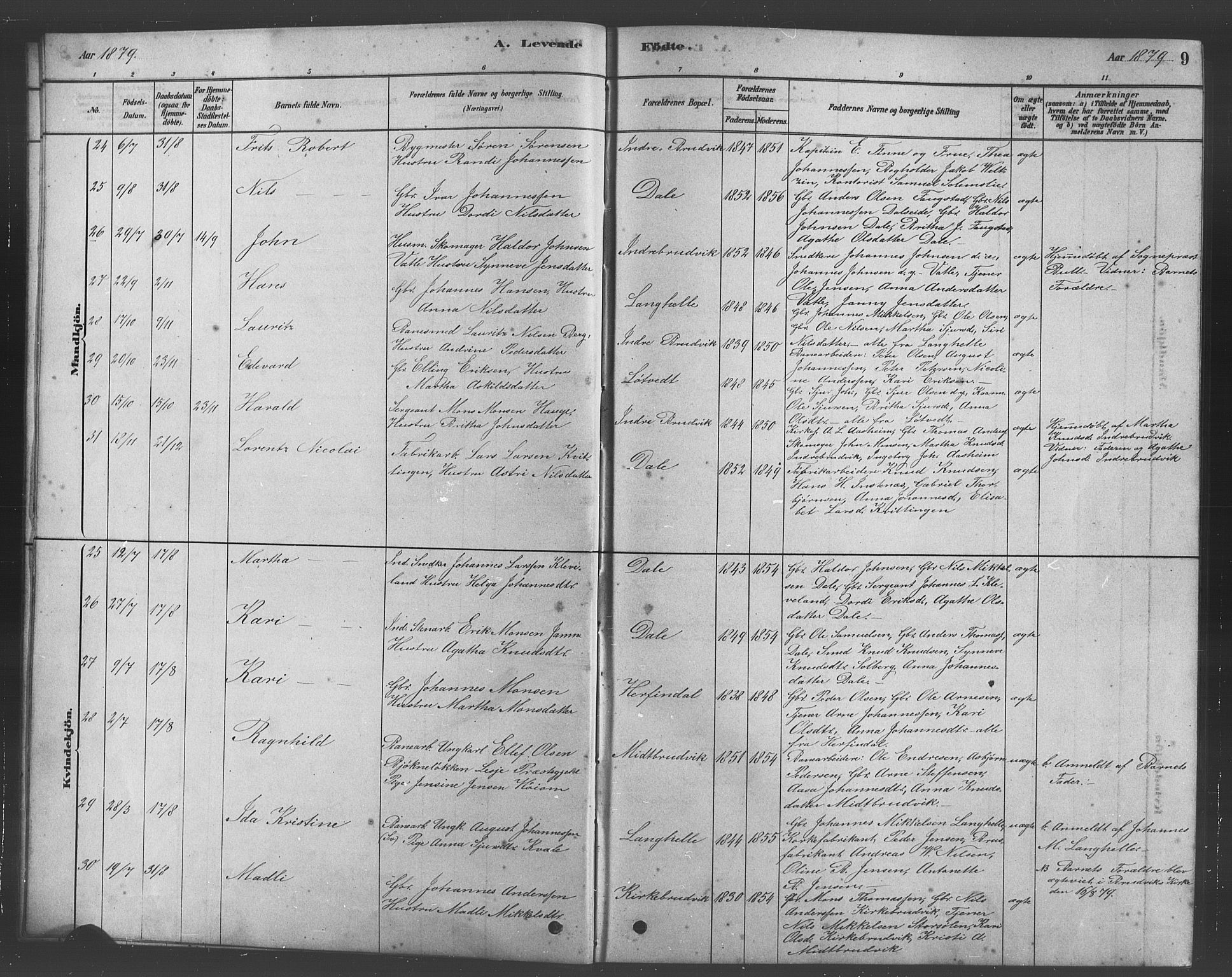 Bruvik Sokneprestembete, AV/SAB-A-74701/H/Hab: Parish register (copy) no. A 1, 1878-1907, p. 9