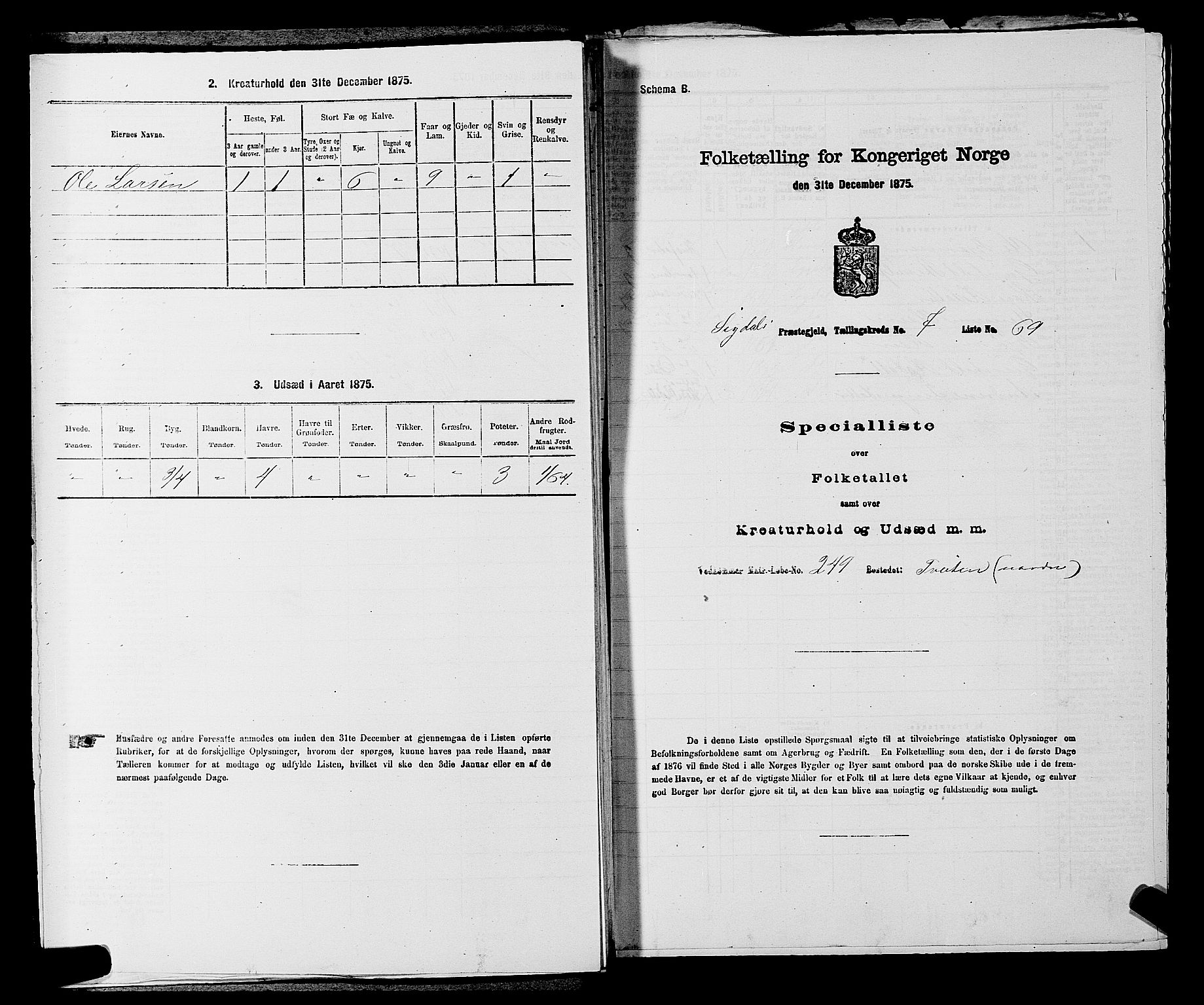 SAKO, 1875 census for 0621P Sigdal, 1875, p. 1134