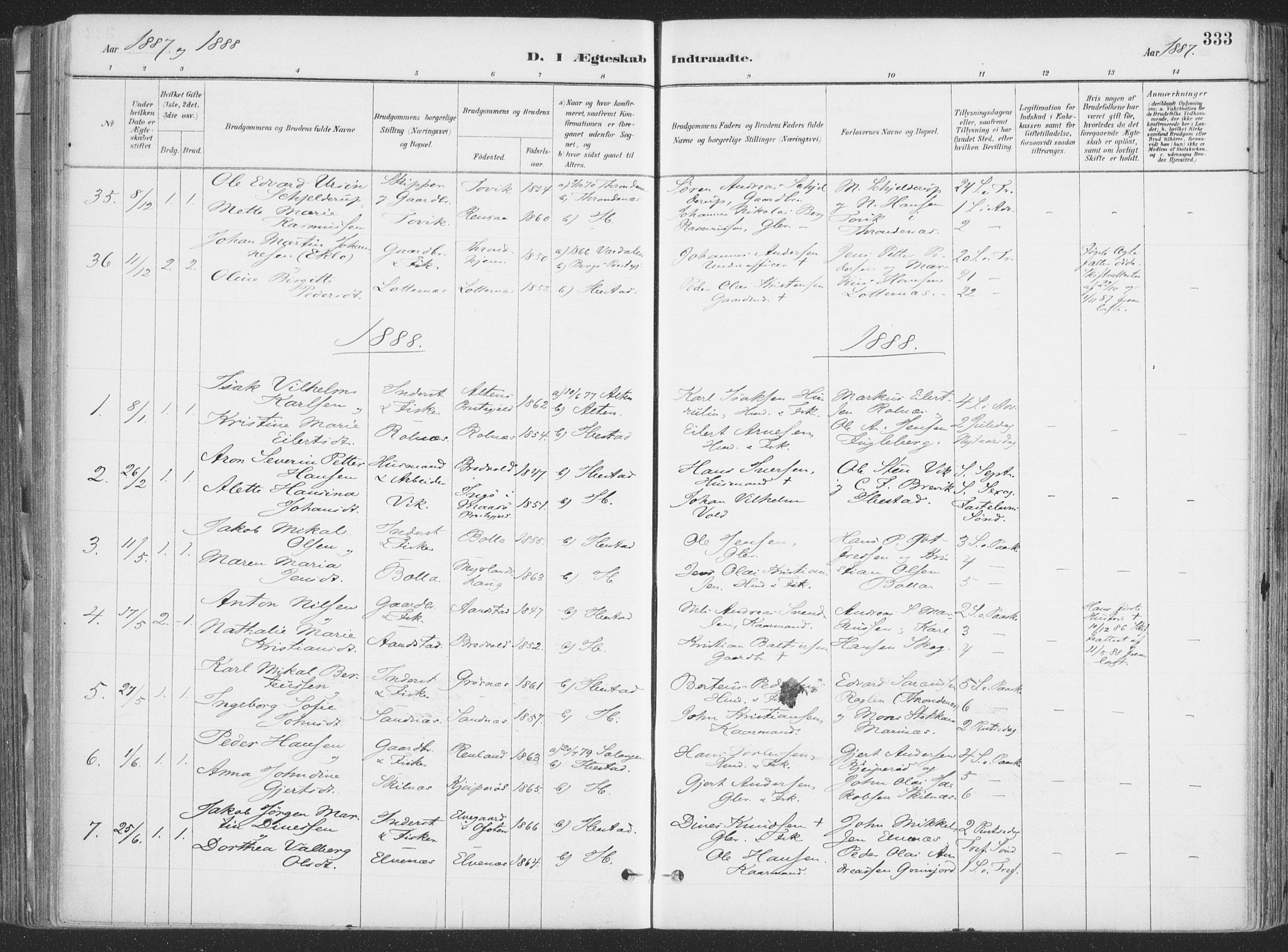 Ibestad sokneprestembete, SATØ/S-0077/H/Ha/Haa/L0011kirke: Parish register (official) no. 11, 1880-1889, p. 333