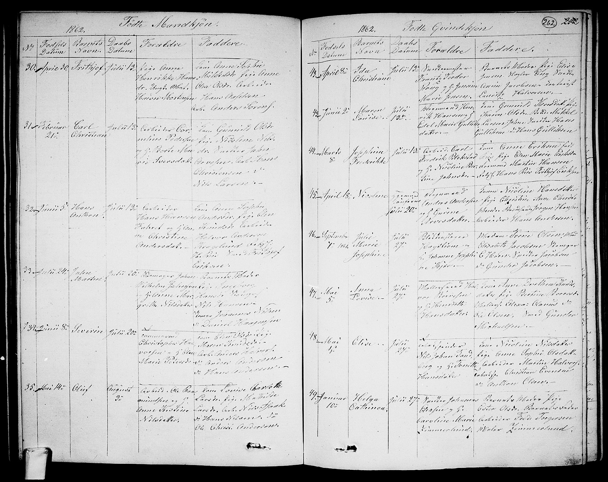 Larvik kirkebøker, AV/SAKO-A-352/G/Ga/L0003a: Parish register (copy) no. I 3A, 1830-1870, p. 262