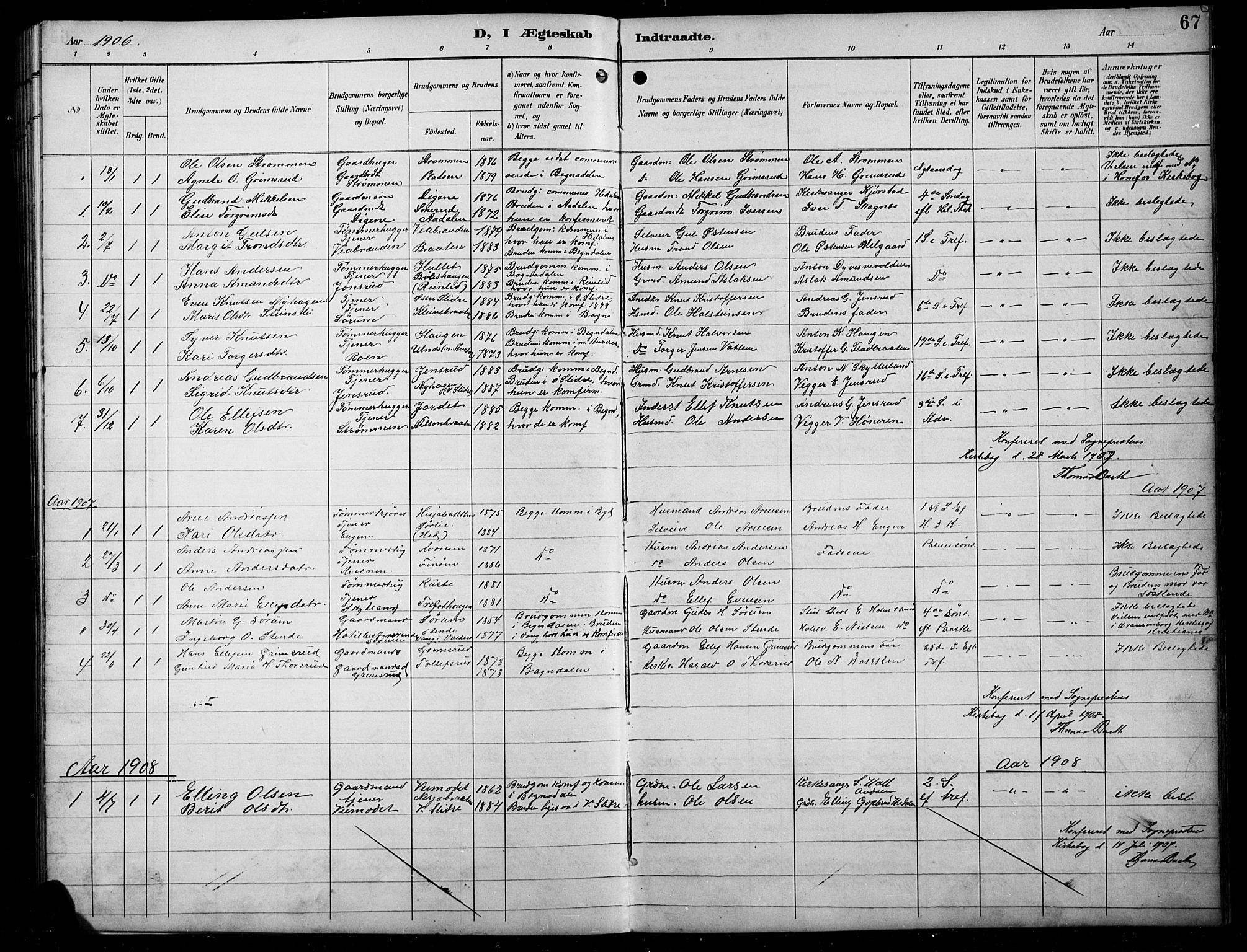 Sør-Aurdal prestekontor, AV/SAH-PREST-128/H/Ha/Hab/L0008: Parish register (copy) no. 8, 1894-1921, p. 67