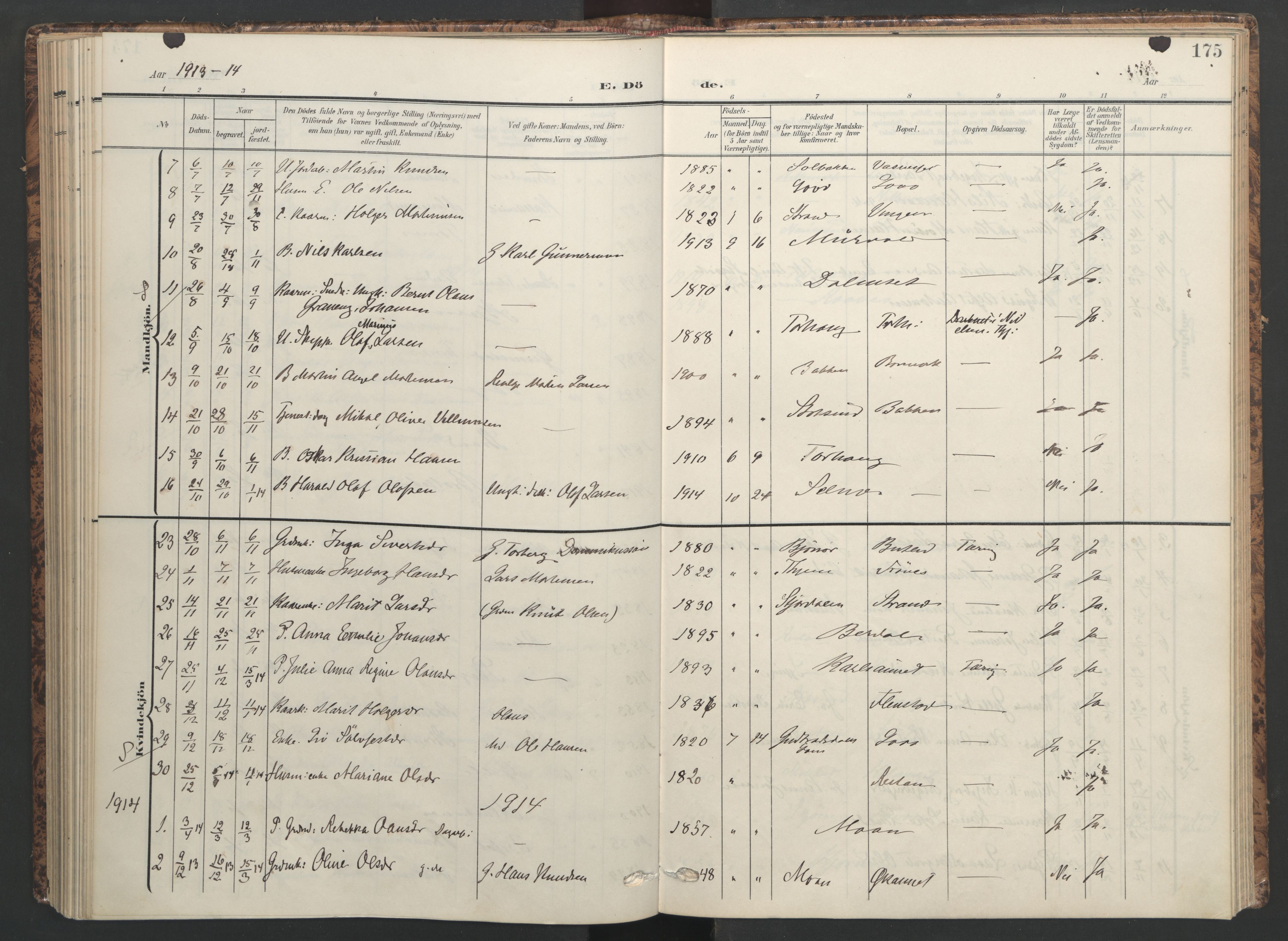 Ministerialprotokoller, klokkerbøker og fødselsregistre - Sør-Trøndelag, AV/SAT-A-1456/655/L0682: Parish register (official) no. 655A11, 1908-1922, p. 175