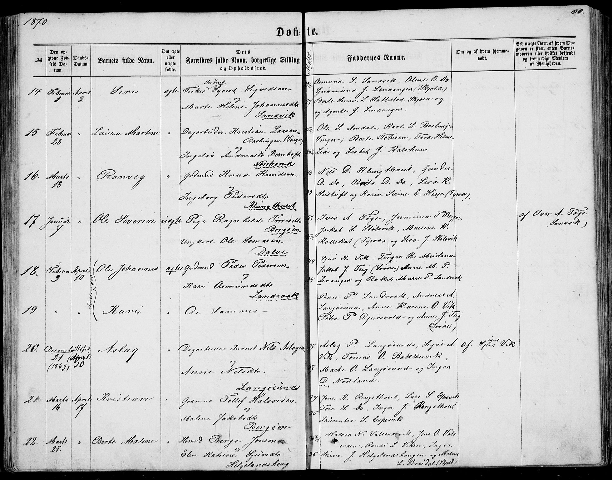 Nedstrand sokneprestkontor, AV/SAST-A-101841/01/IV: Parish register (official) no. A 9, 1861-1876, p. 60