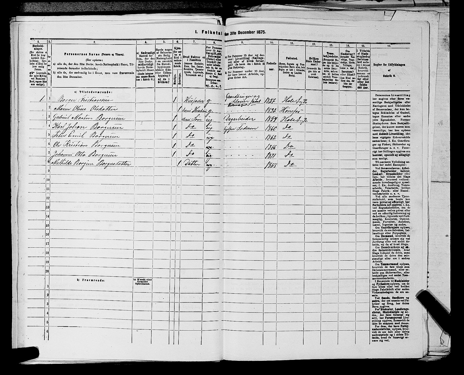 SAKO, 1875 census for 0612P Hole, 1875, p. 273