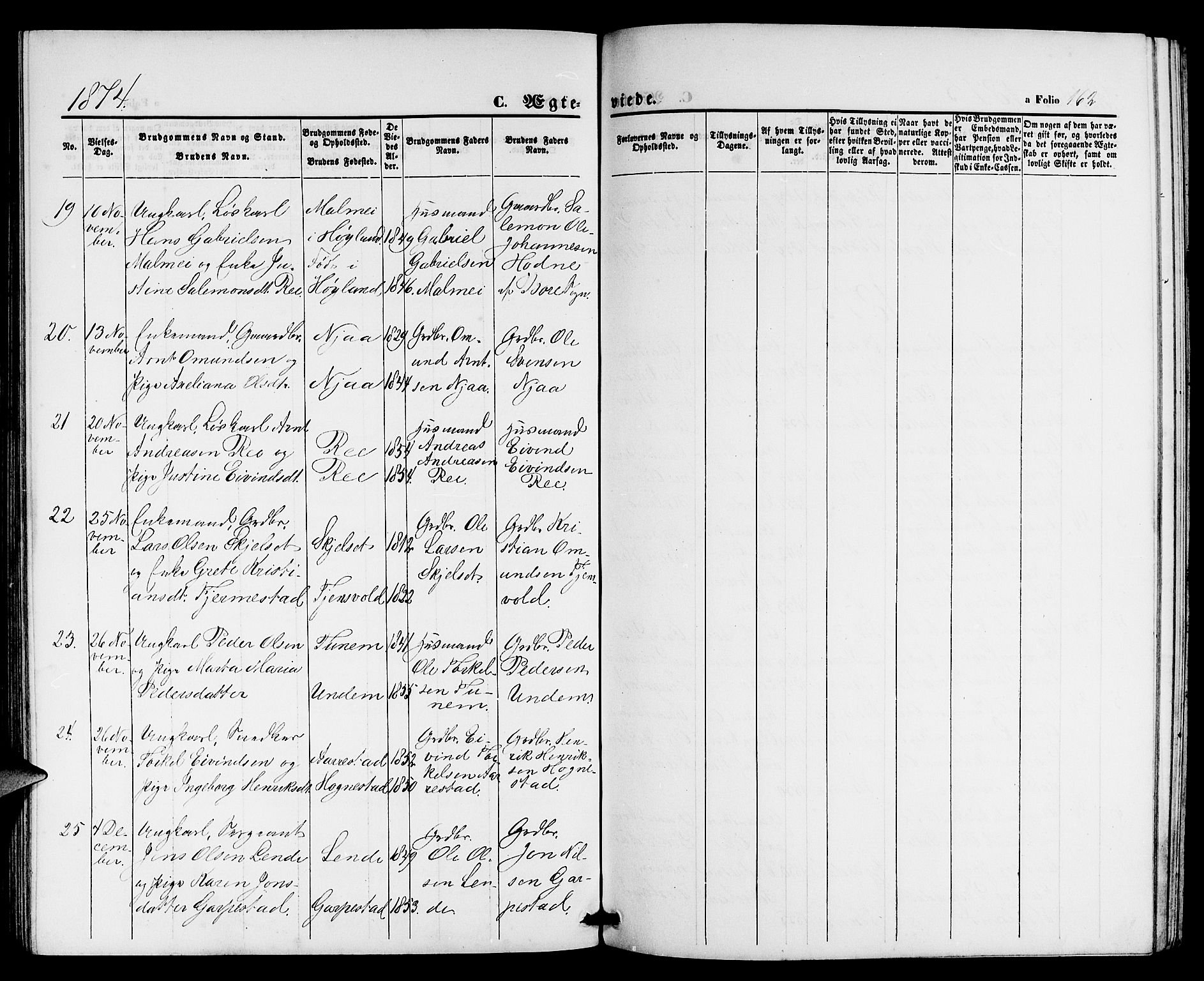 Lye sokneprestkontor, AV/SAST-A-101794/001/30BB/L0004: Parish register (copy) no. B 4, 1868-1878, p. 162