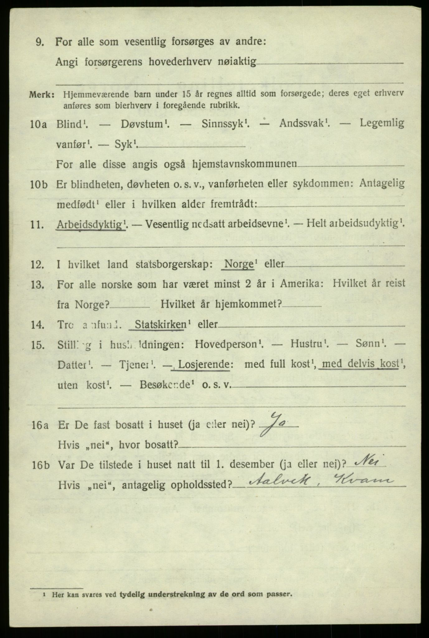 SAB, 1920 census for Kvam, 1920, p. 4212