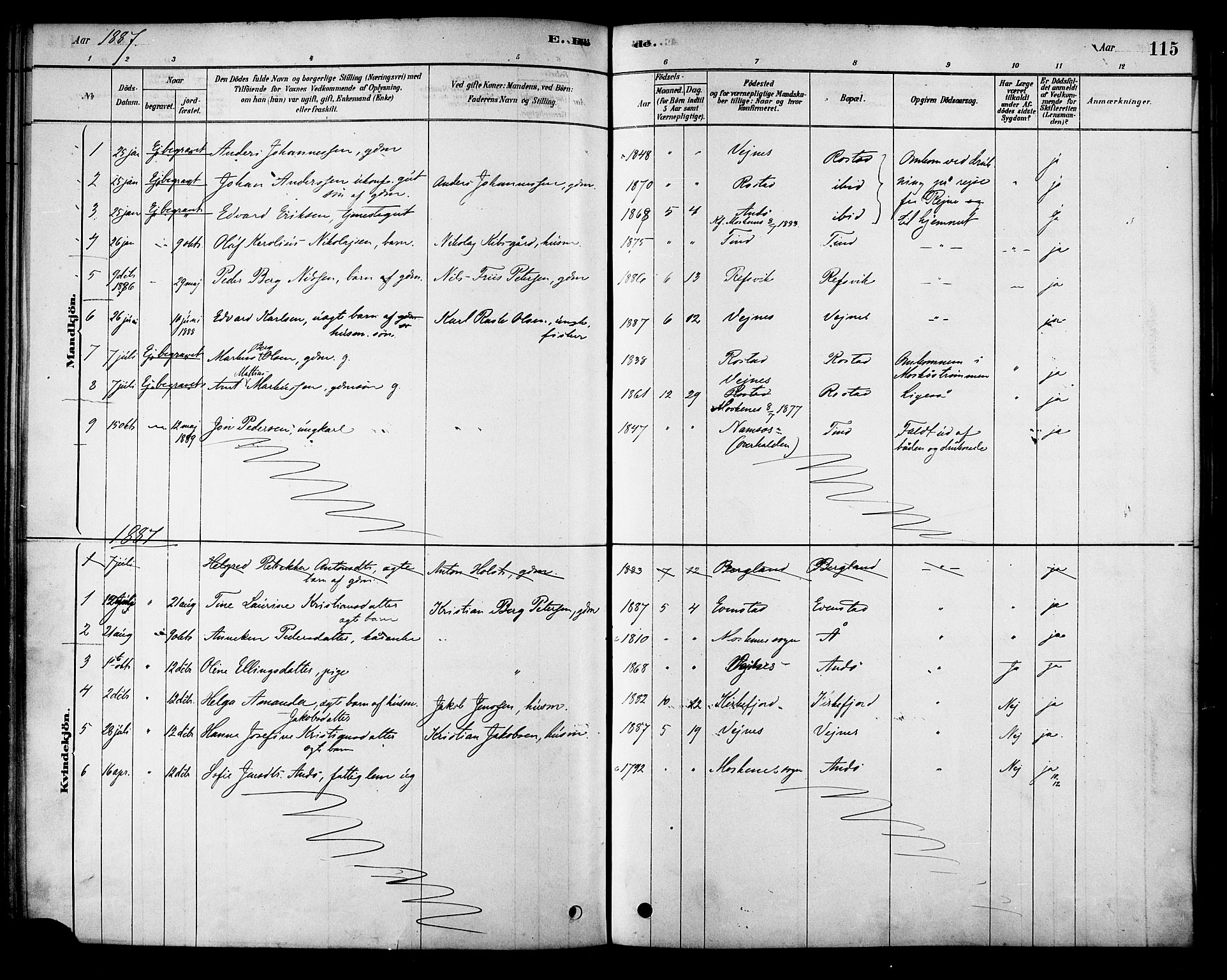 Ministerialprotokoller, klokkerbøker og fødselsregistre - Nordland, AV/SAT-A-1459/886/L1219: Parish register (official) no. 886A01, 1878-1892, p. 115