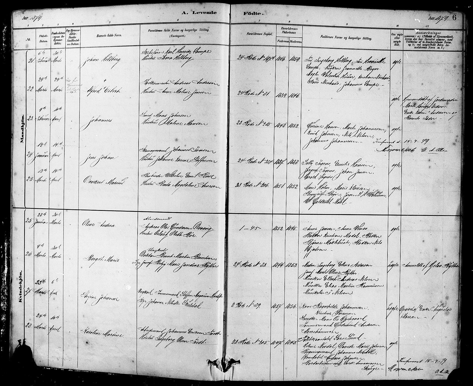 Sandviken Sokneprestembete, AV/SAB-A-77601/H/Hb/L0001: Parish register (copy) no. A 2, 1879-1892, p. 6