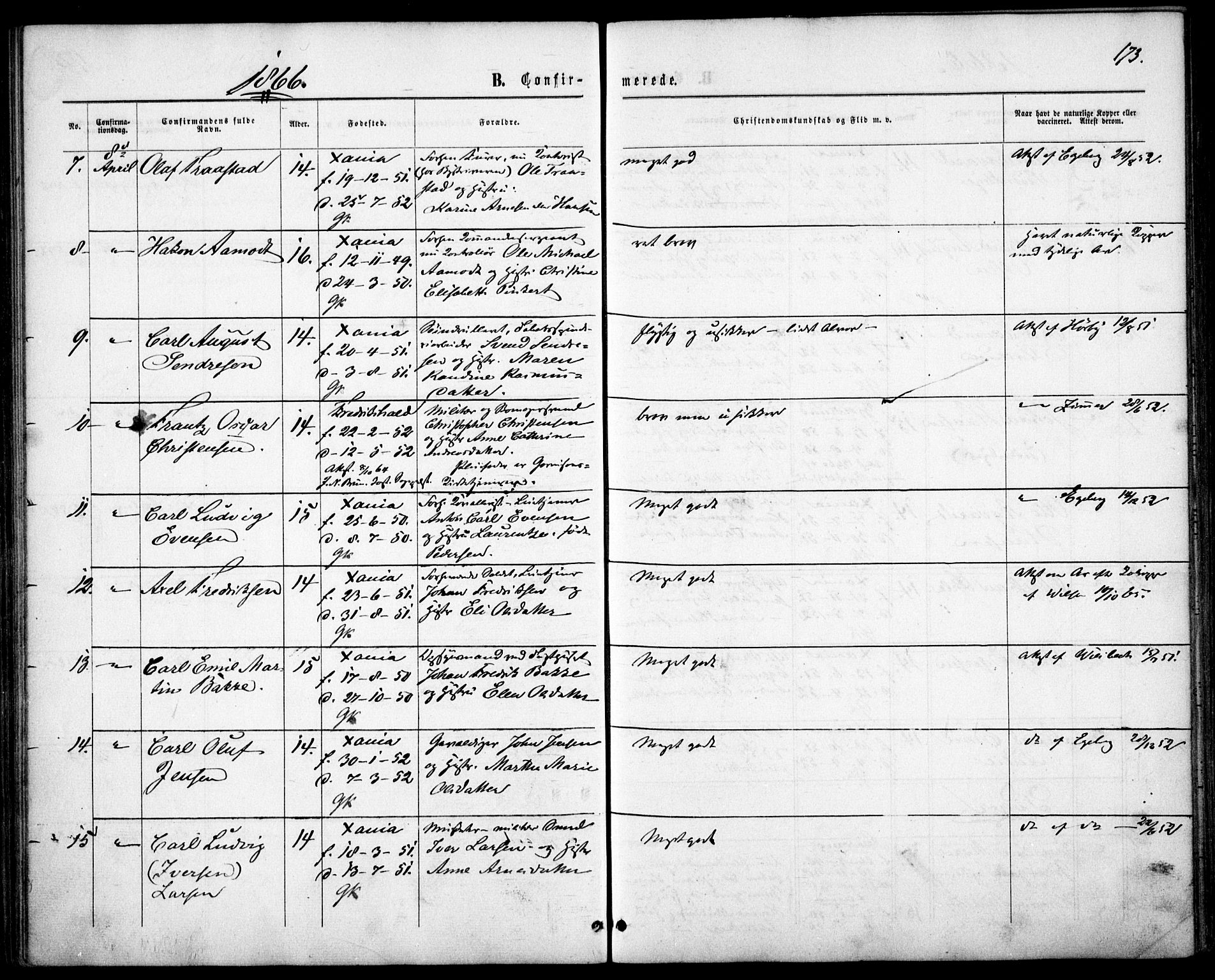 Garnisonsmenigheten Kirkebøker, SAO/A-10846/F/Fa/L0010: Parish register (official) no. 10, 1859-1869, p. 173