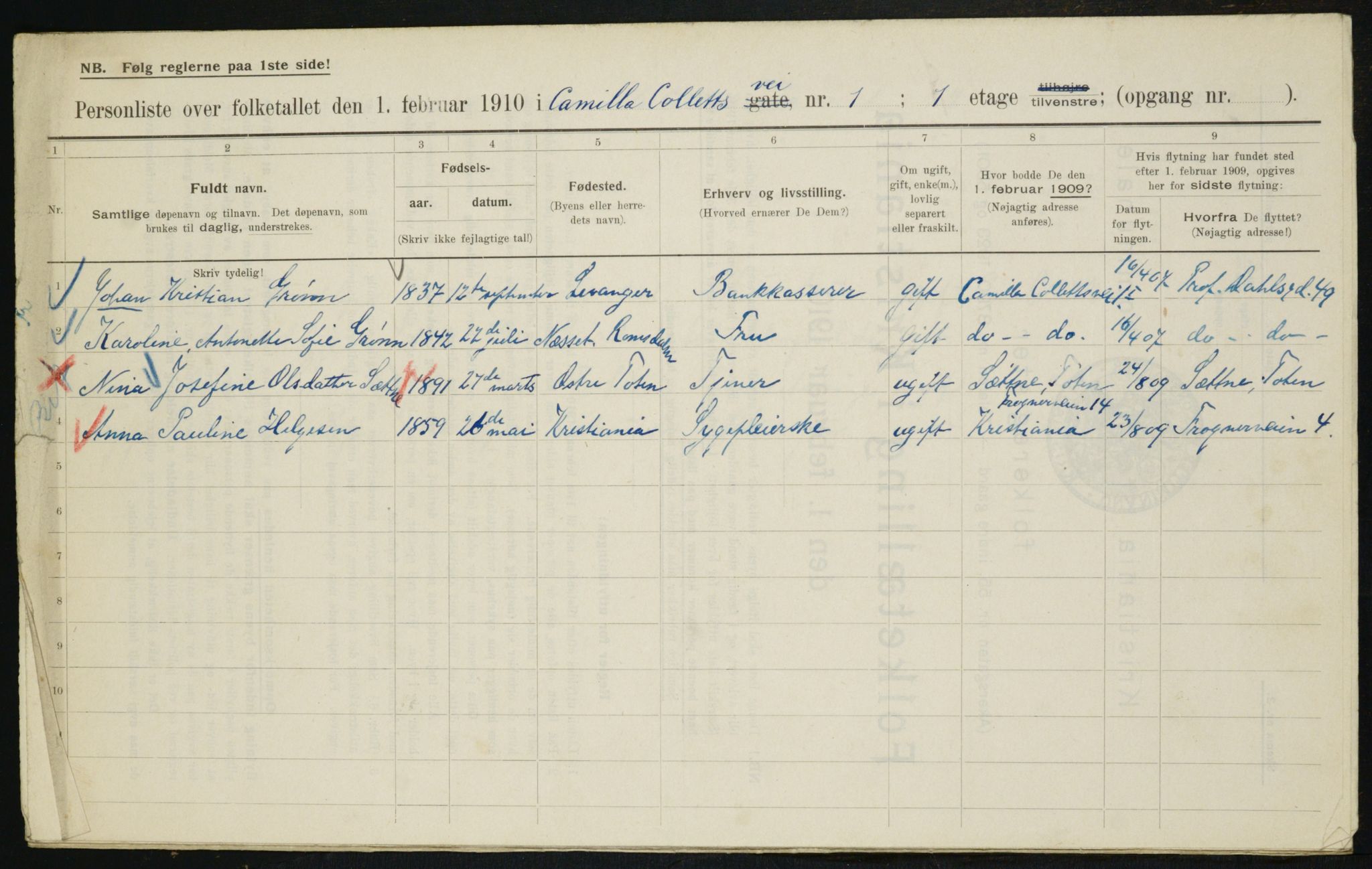 OBA, Municipal Census 1910 for Kristiania, 1910, p. 11050
