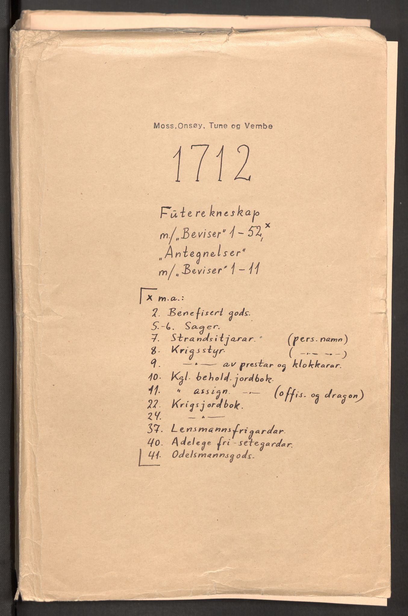 Rentekammeret inntil 1814, Reviderte regnskaper, Fogderegnskap, RA/EA-4092/R04/L0137: Fogderegnskap Moss, Onsøy, Tune, Veme og Åbygge, 1712, p. 2
