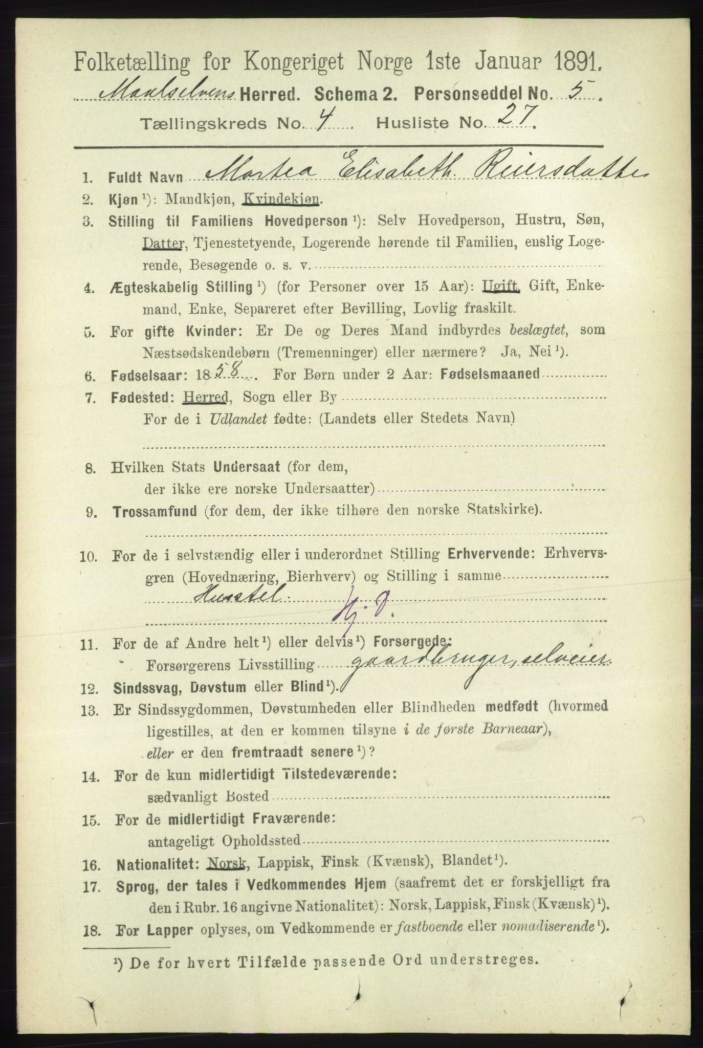 RA, 1891 census for 1924 Målselv, 1891, p. 1281